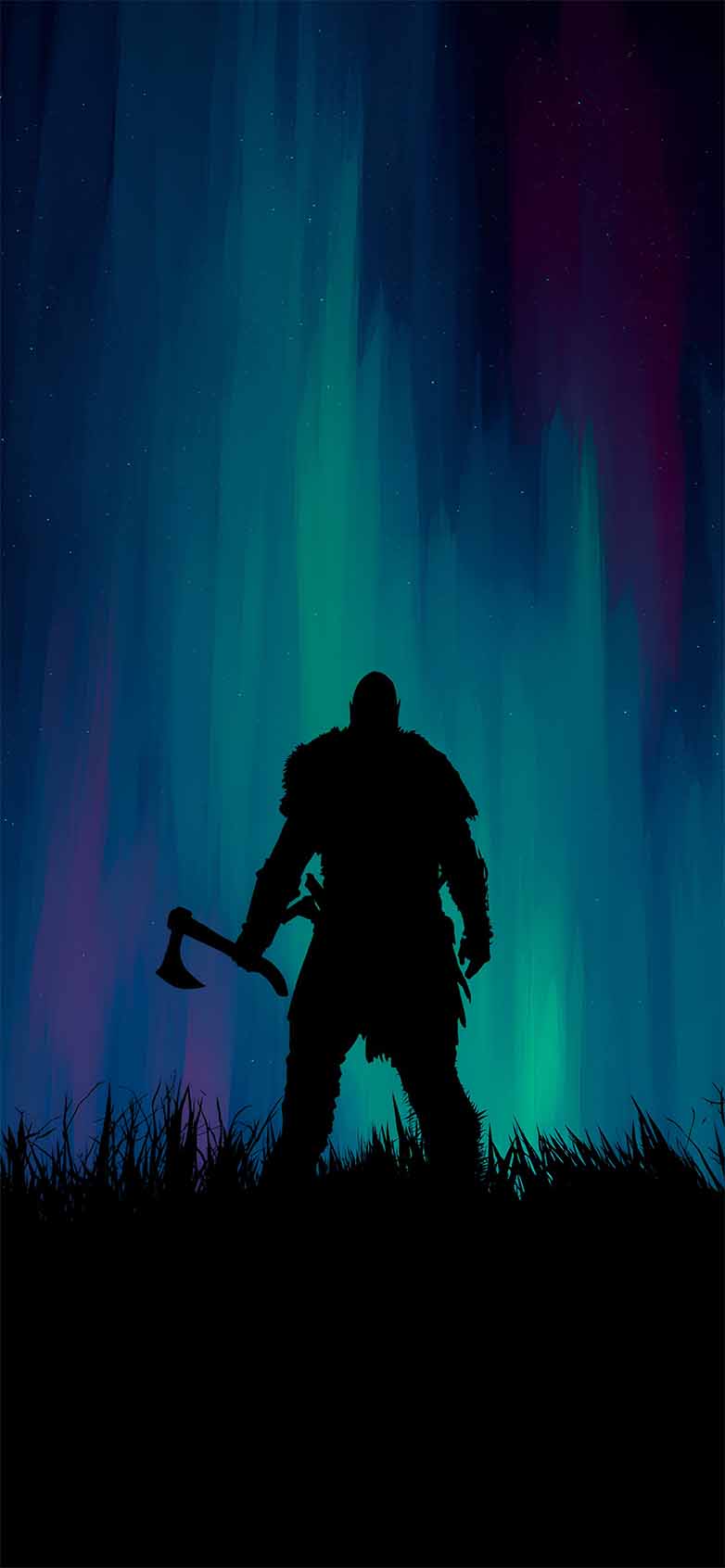 782x1692 God of War Kratos Silhouette Aurora Wallpaper