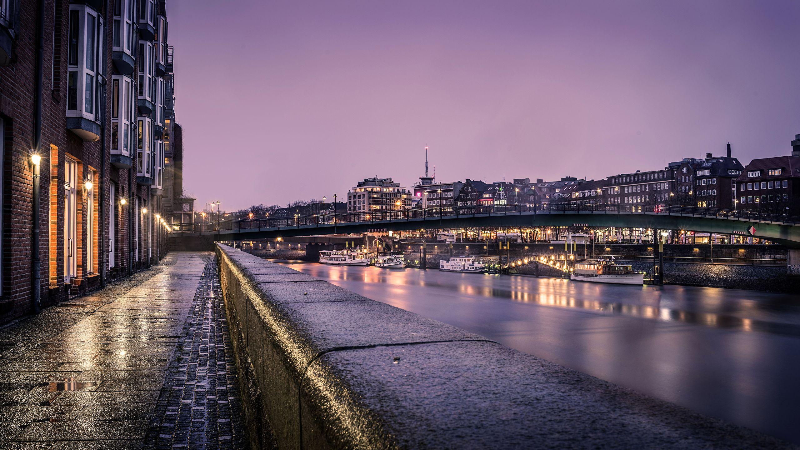 2560x1440 Germany Bremen Bridges Ships Street .
