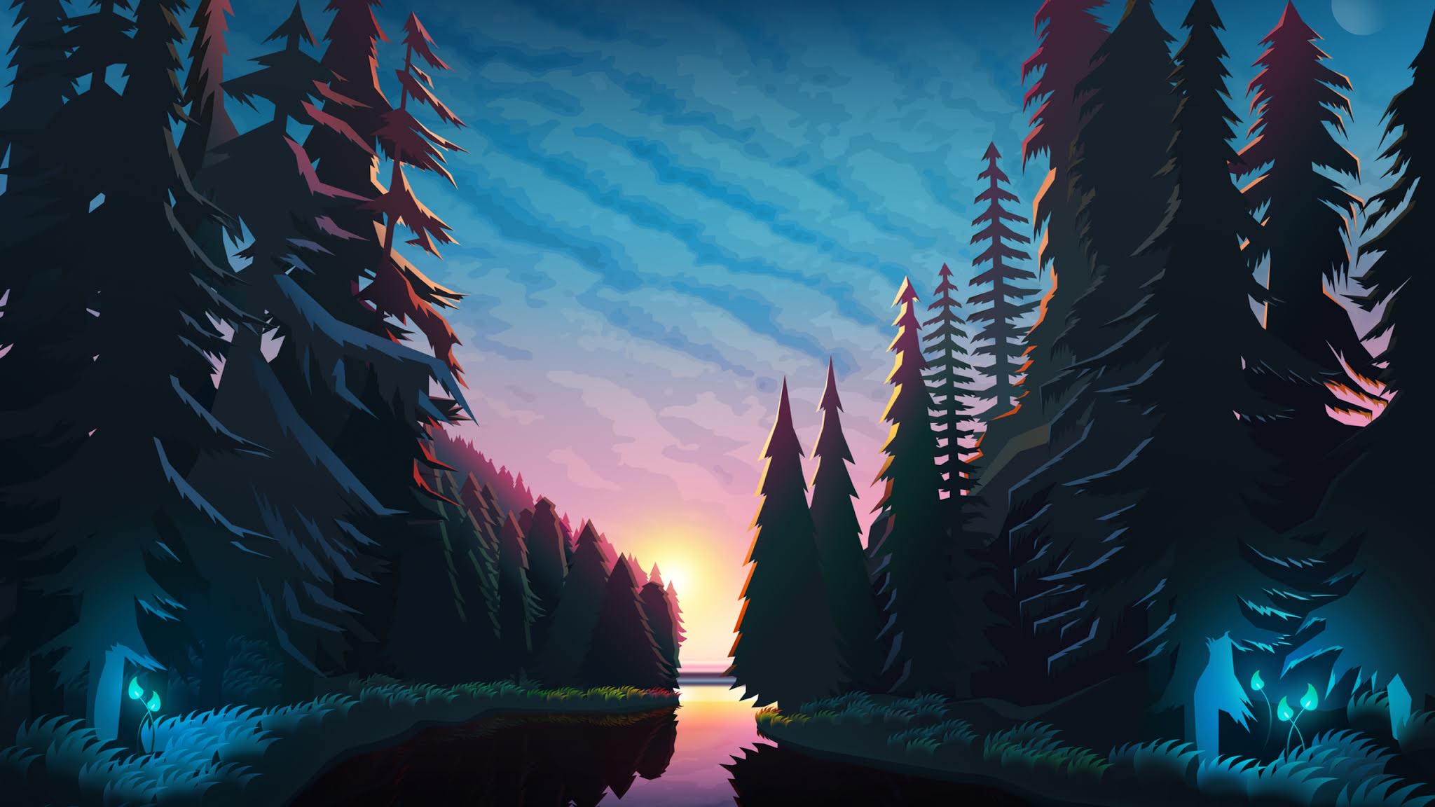 2048x1152 Sundown Landscape Minimalist Desktop .