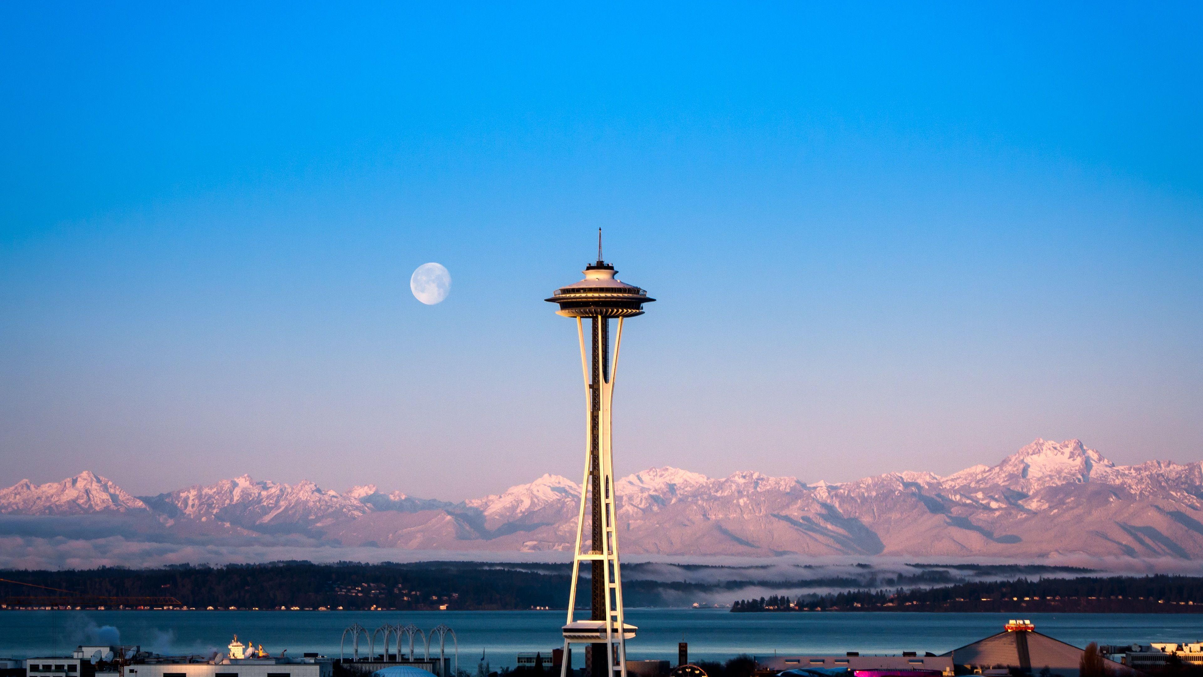 3840x2160 Seattle Space Needle Moon 4K Ultra HD .com