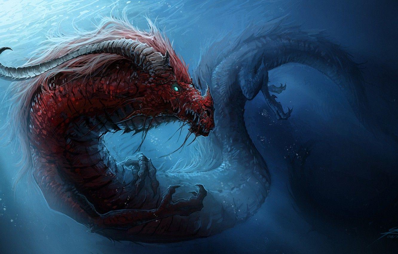1332x850 Wallpaper water, dragon, monster, art .