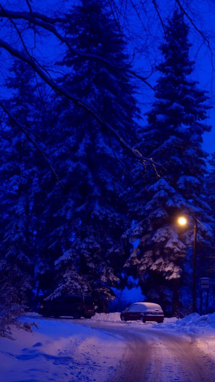 720x1280 Winter, night, street lights, road, 720x1280 wallpaper. Winter picture, Beautiful background, Winter wallpaper