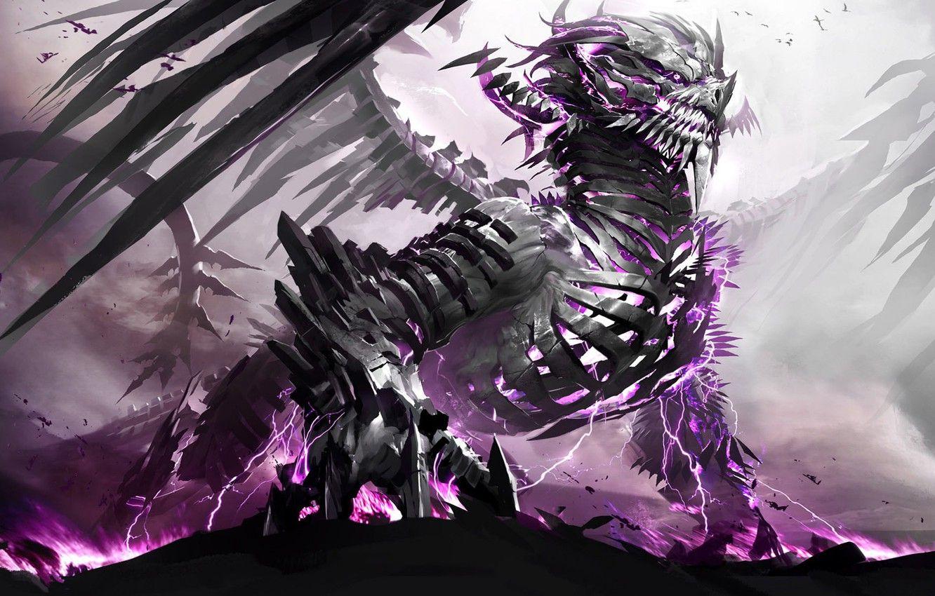 1332x850 Wallpaper dragon, Monster, skeleton .