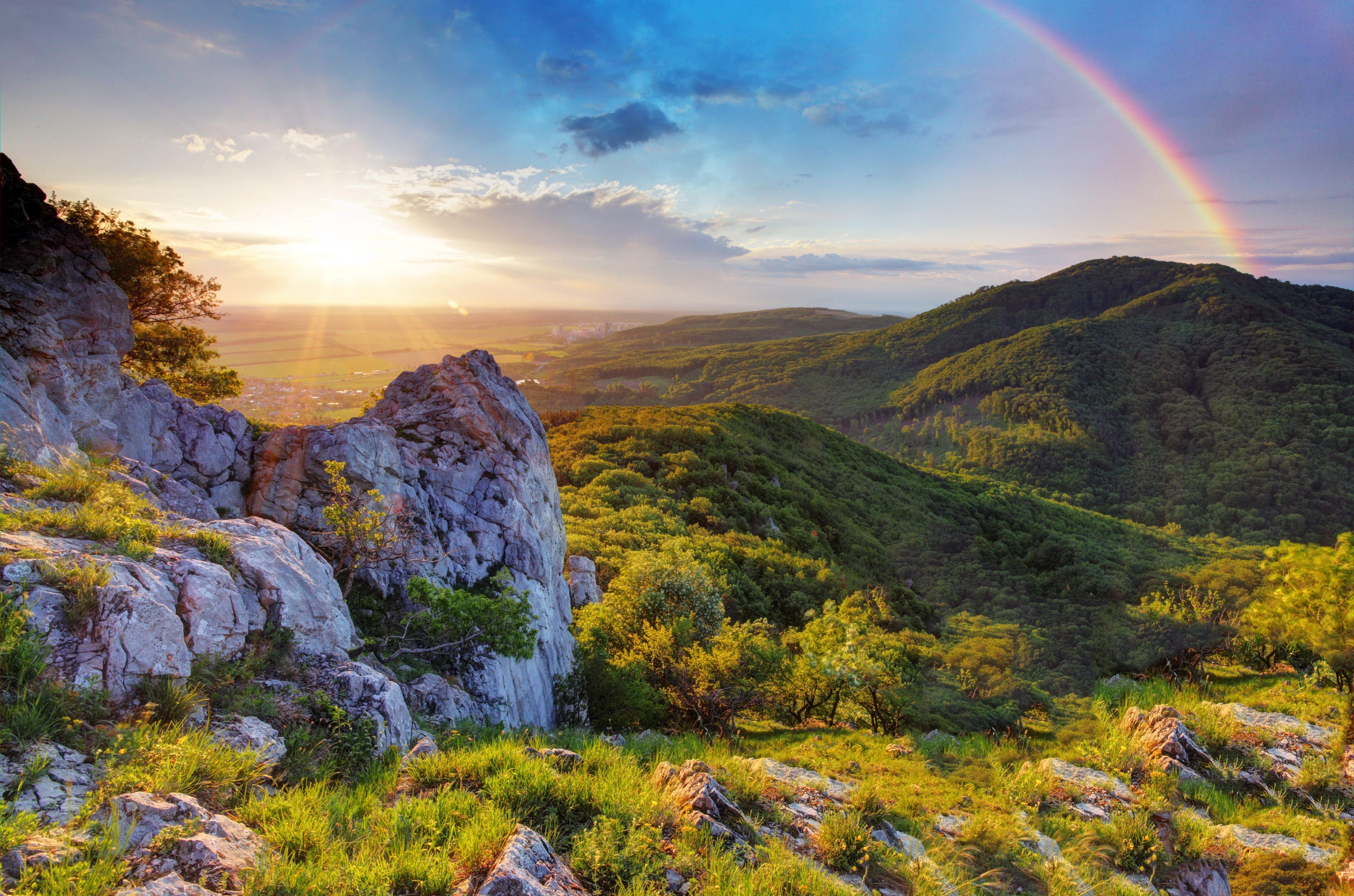 5615x3717 Photo Nature Rainbow mountain Sky .
