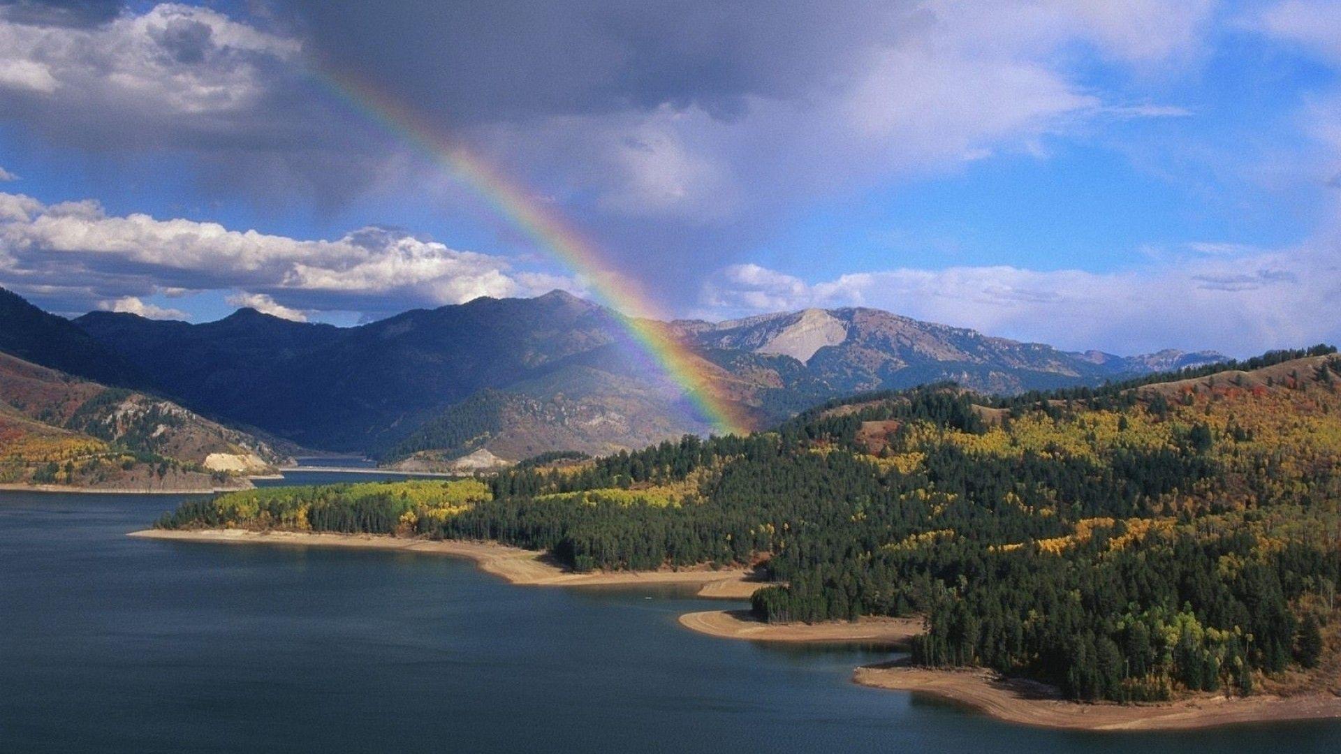 1920x1080 Water Mountain Landscape With Rainbow .wallpaper Hd