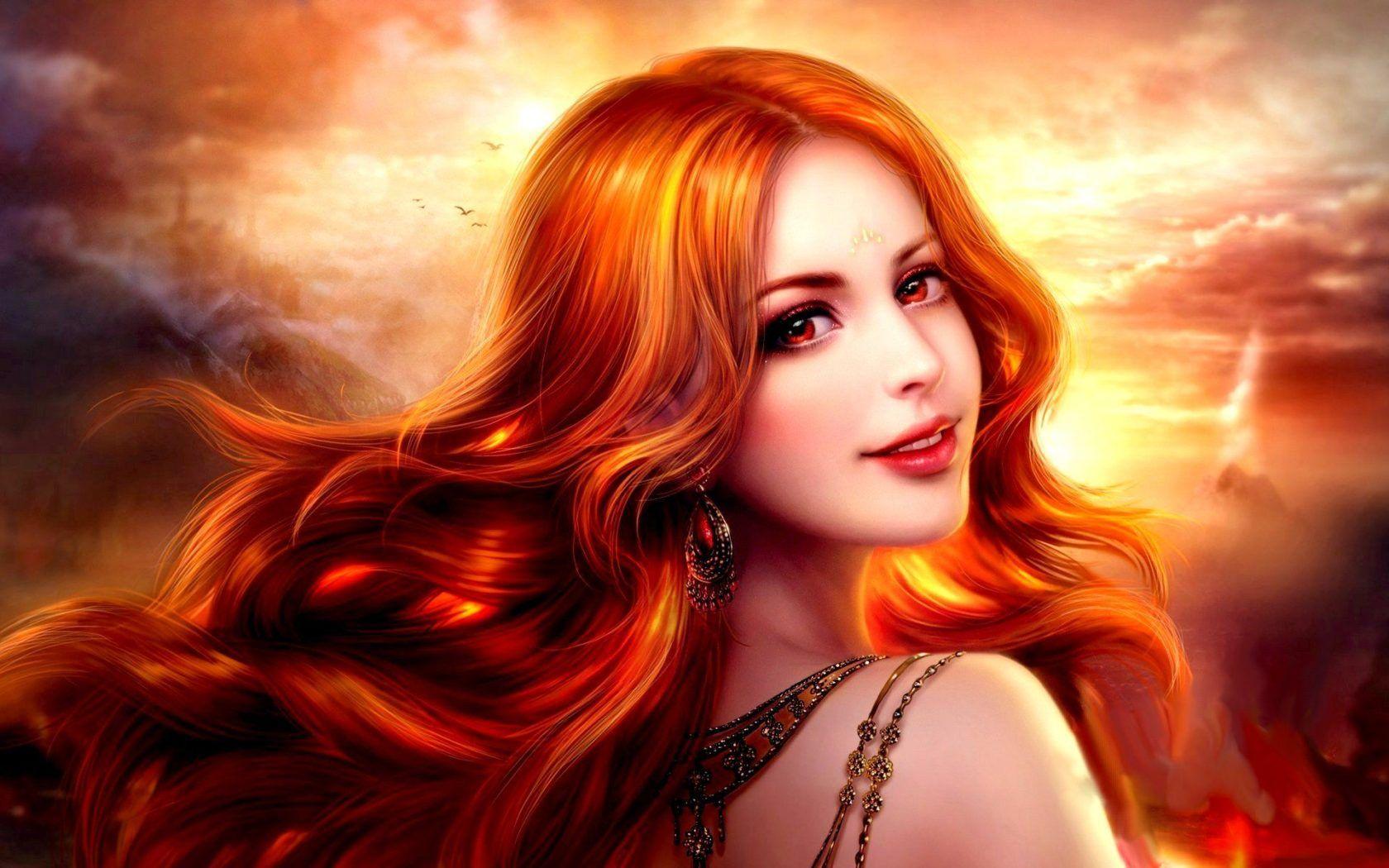 1680x1050 Fantasy Girl со red hair red eyes .