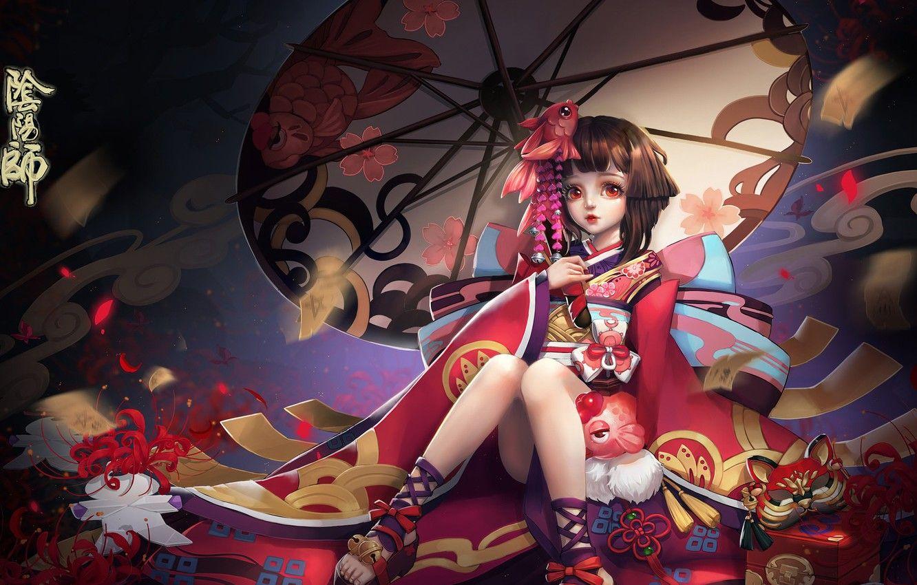 1332x850 Wallpaper Umbrella, Girl, Fragment, Kagura, Milkyu Dong, Yin Yang Division Image For Desktop, Section прочее