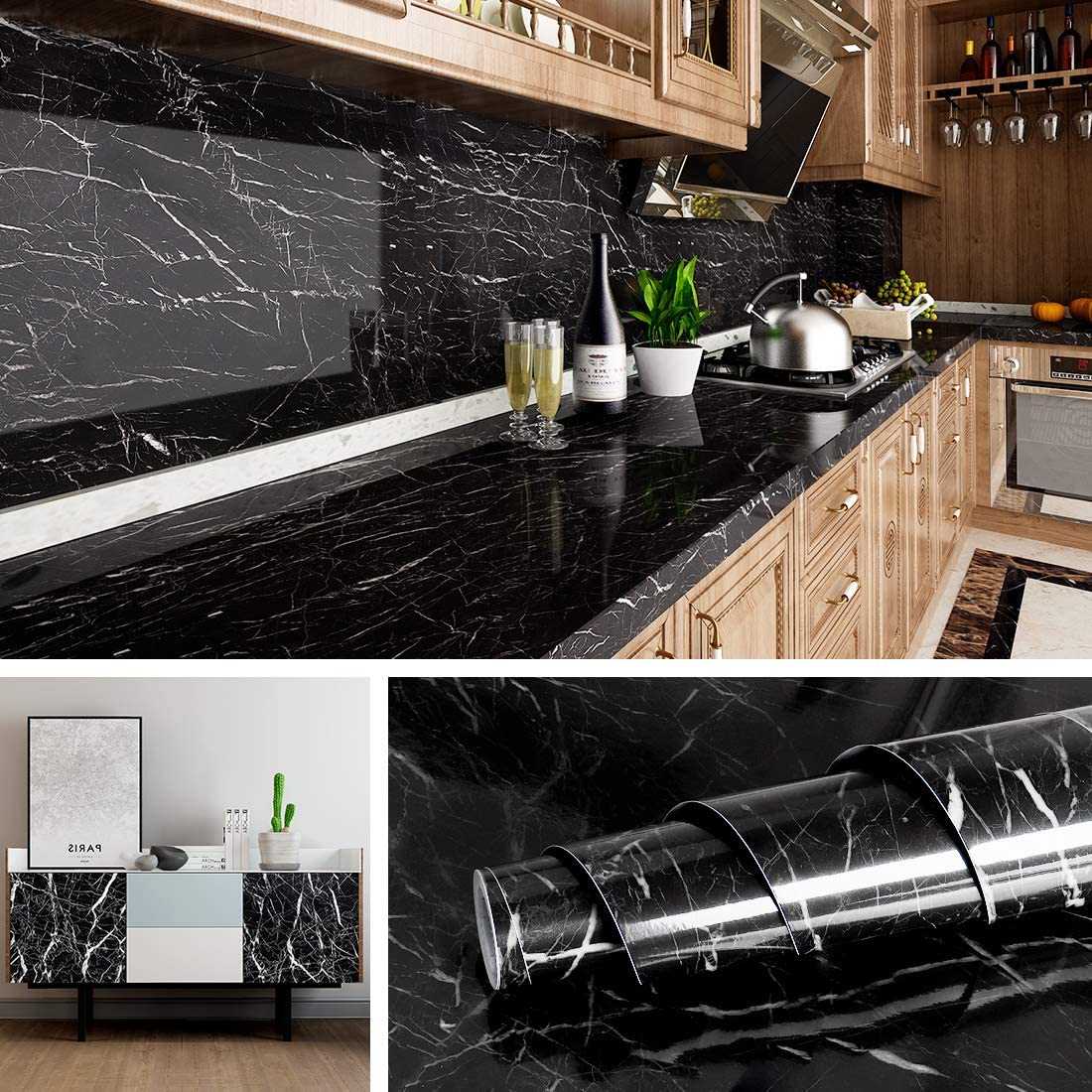 1100x1100 Livelynine Black Marble Wall Paper for Kitchen Counter Top Covers Peel and Stick Wallpaper Bathroom Granite Contact Paper for Countertops Desk Table Cover Old Furniture Sticker 15.8x78.8 Inch