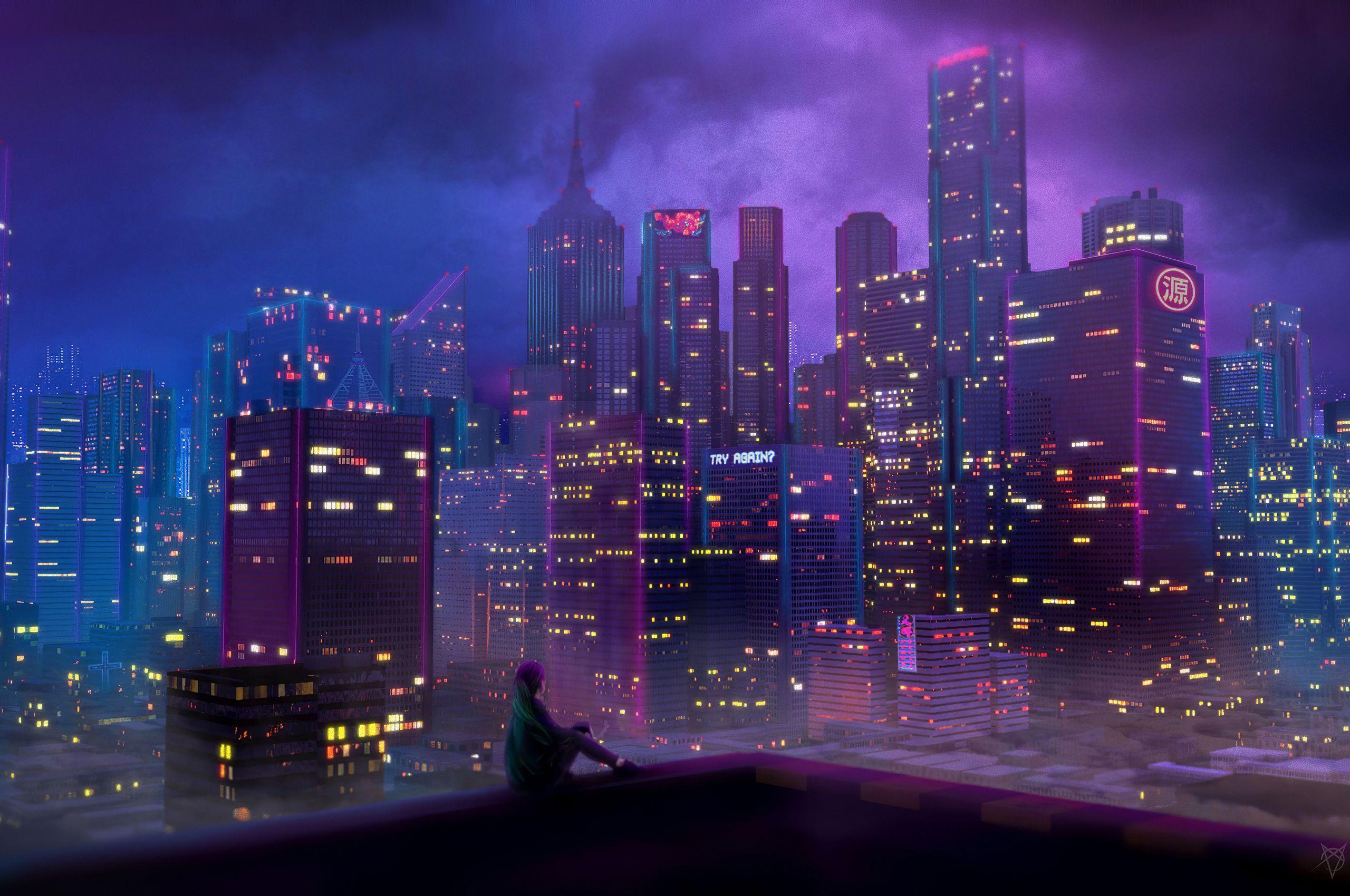 2560x1700 Anime City Girl 4k Chromebook .