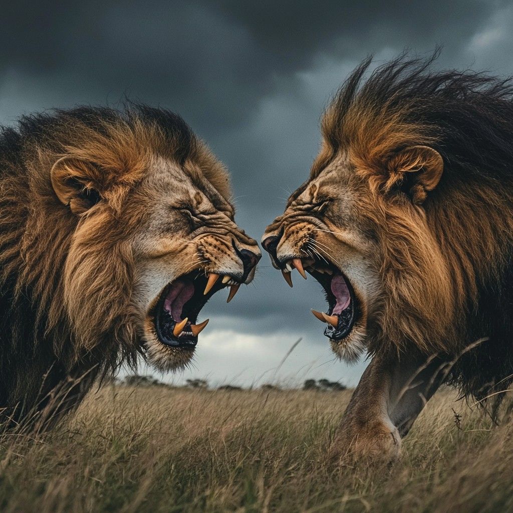 1024x1024 Download Lions Roaring Aggressively Image, Wildlife, Nature