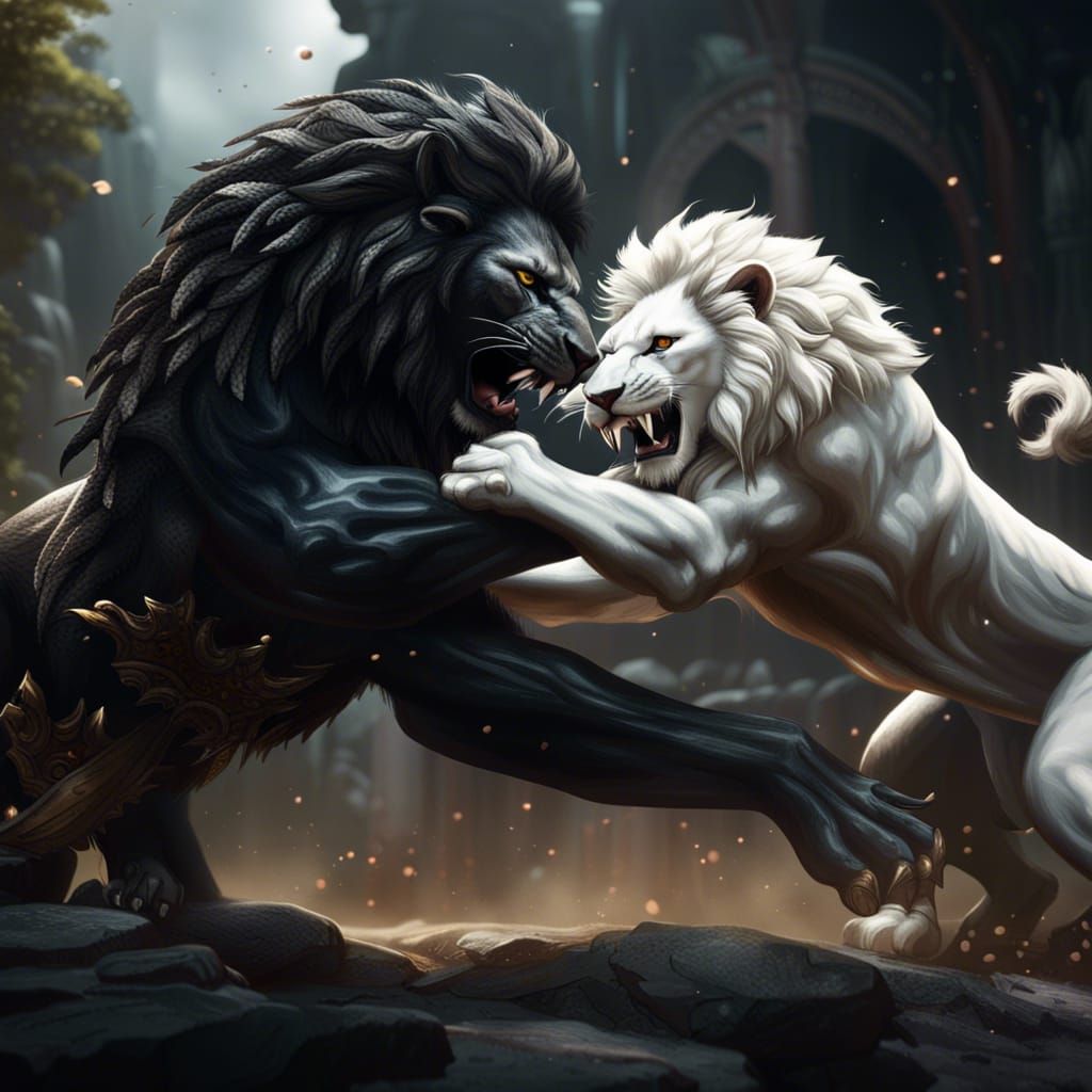 1024x1024 Epic Battle: Black Lion vs White Lion