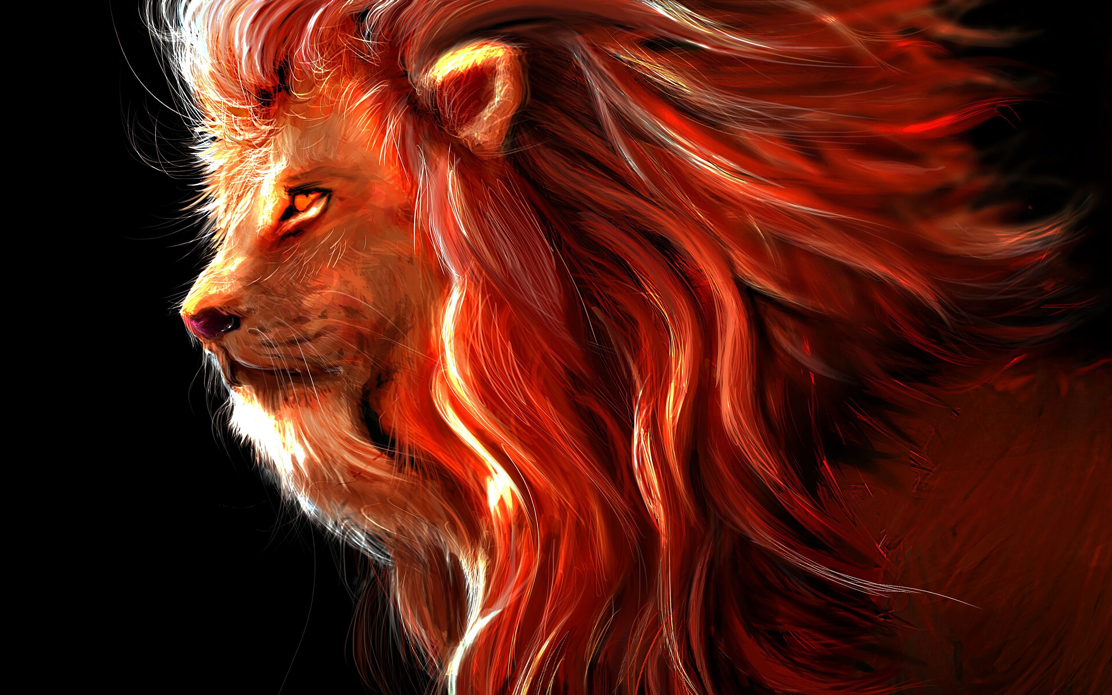3840x2400 Wallpaper painting, king of beasts, digital art, big cat, lion, art, 4k ultra HD background, rendering for mobile and desktop, section арт, resolution 3840x2400