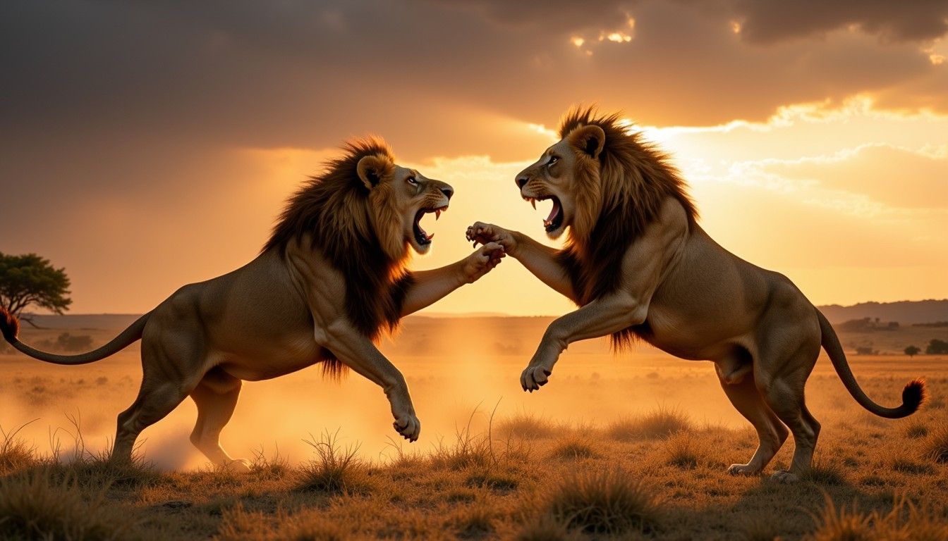 1344x768 Download Heroic Lion Battle Image, Battle, Lion