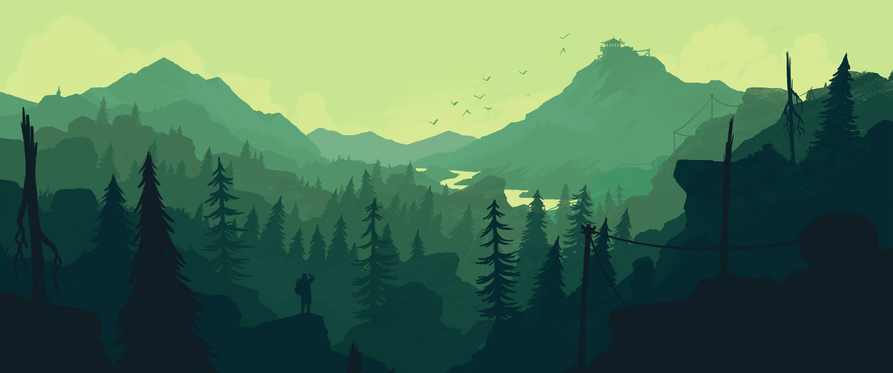 3440x1440 Download 3440x1440 Minimalist Green Mountain Landscape Wallpaper