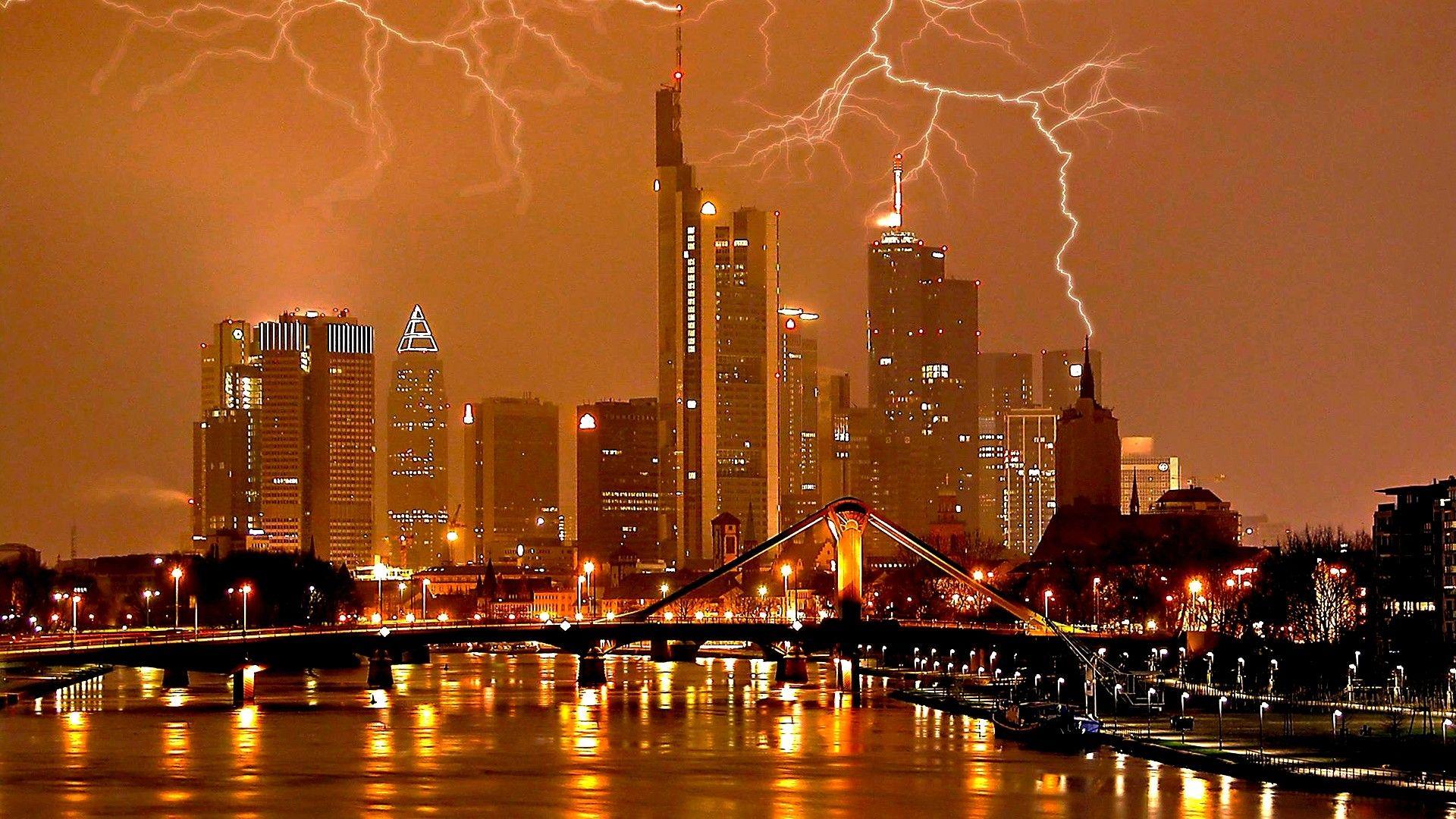 1920x1080 Forces of Nature: Germany Frankfurt Storm Lightning Stormy Night