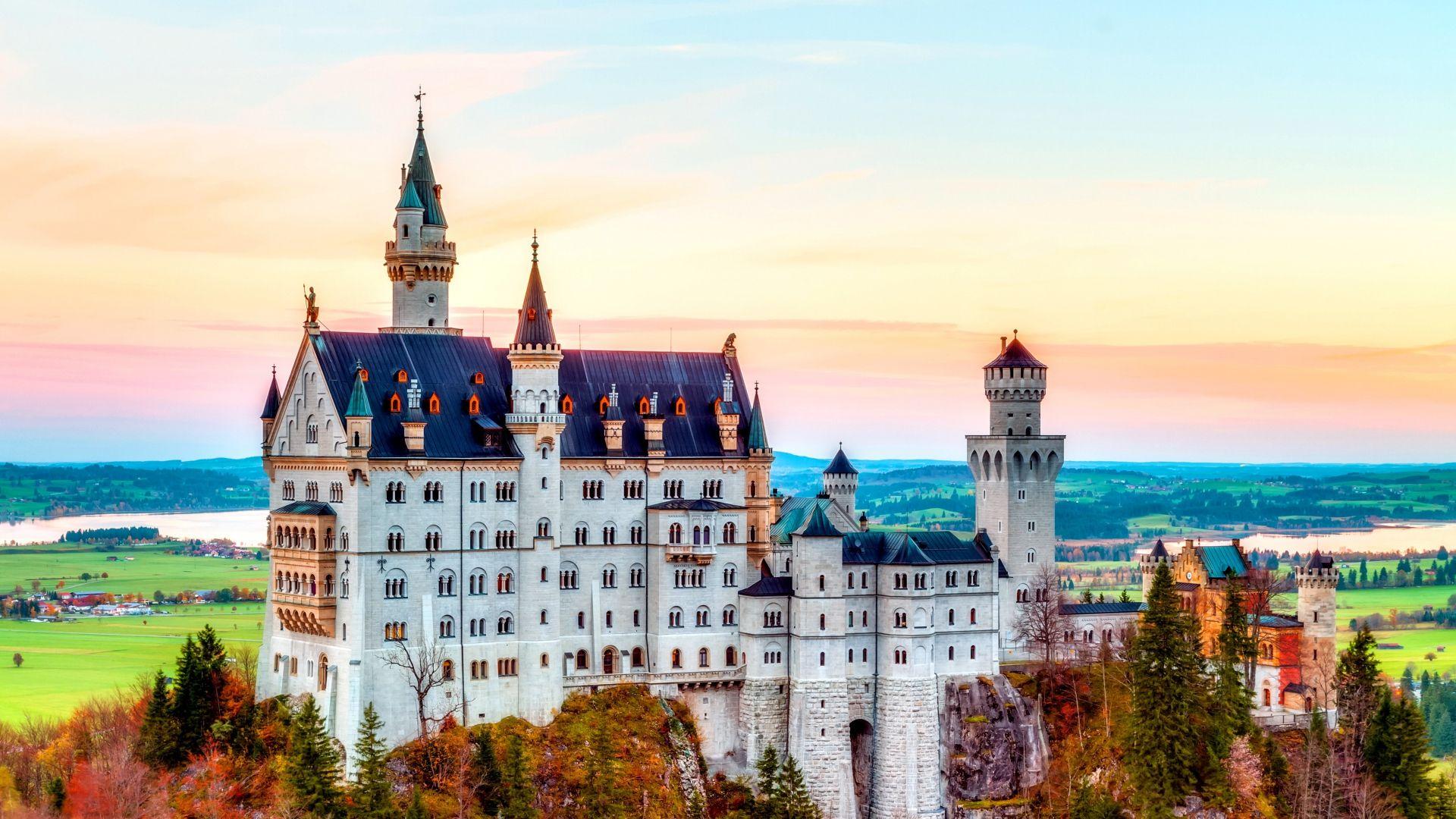 1920x1080 HD Background Neuschwanstein Castle Autumn Bavaria City Germany Alps