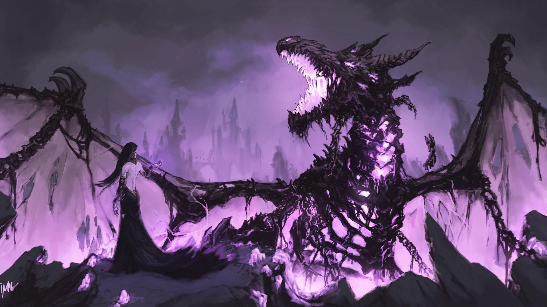 1920x1080 Desktop Wallpaper Zombie Dragon, Girl Rider, Fantasy, Art, HD Image, Picture, Background, F0878b