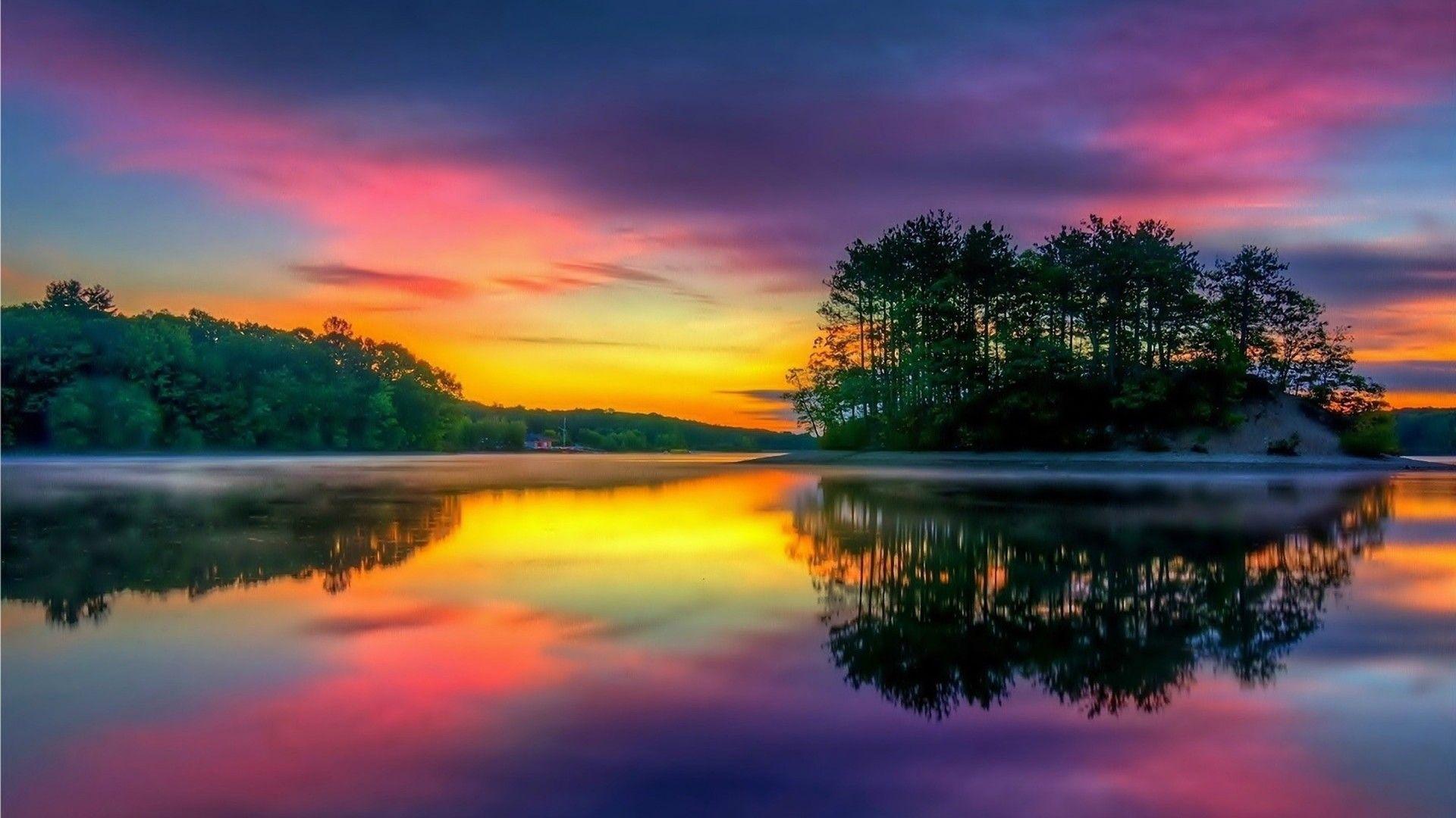 1920x1080 Island Water Background Sunset .