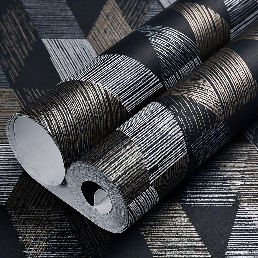 900x900 Grey Silver Black And White Gold Geometric Wallpaper Luxury Metallic Trellis Wall Paper Bedroom Living Room Background Decor. Wallpaper