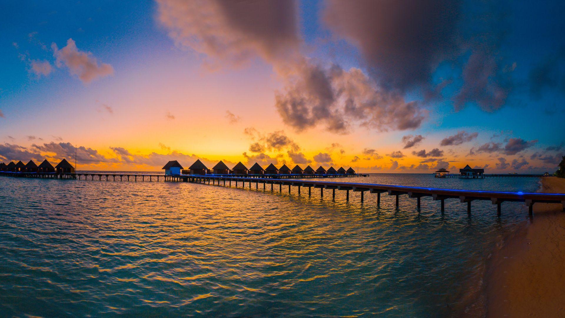 1920x1080 Download Resort, pier, sunset, tropical .