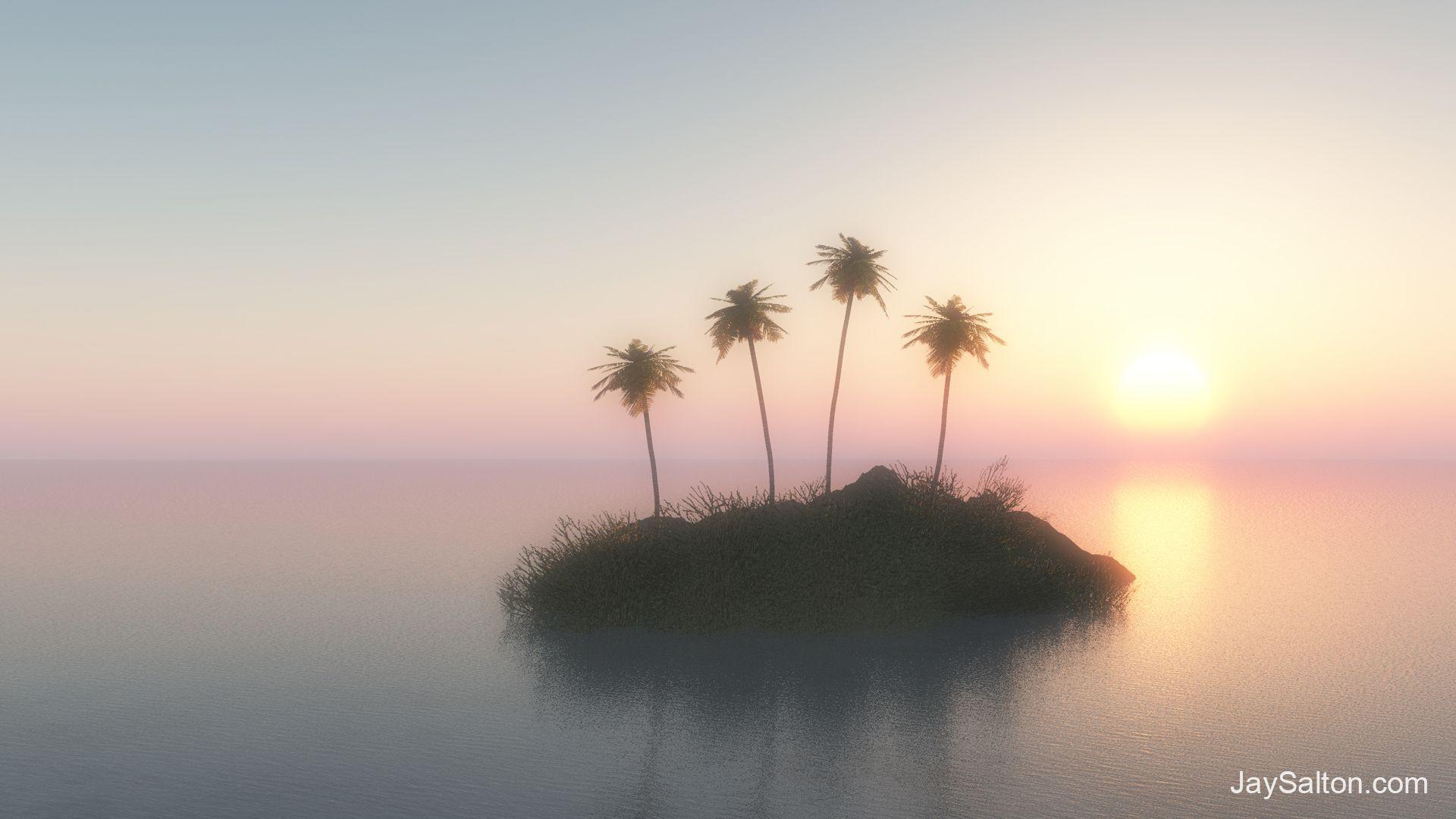 1920x1080 Digital art wallpaper #island #sunset .