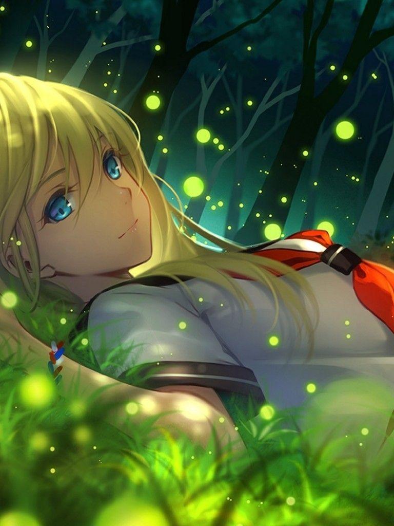 768x1024 Download 768x1024 Anime Girl, Fireflies .