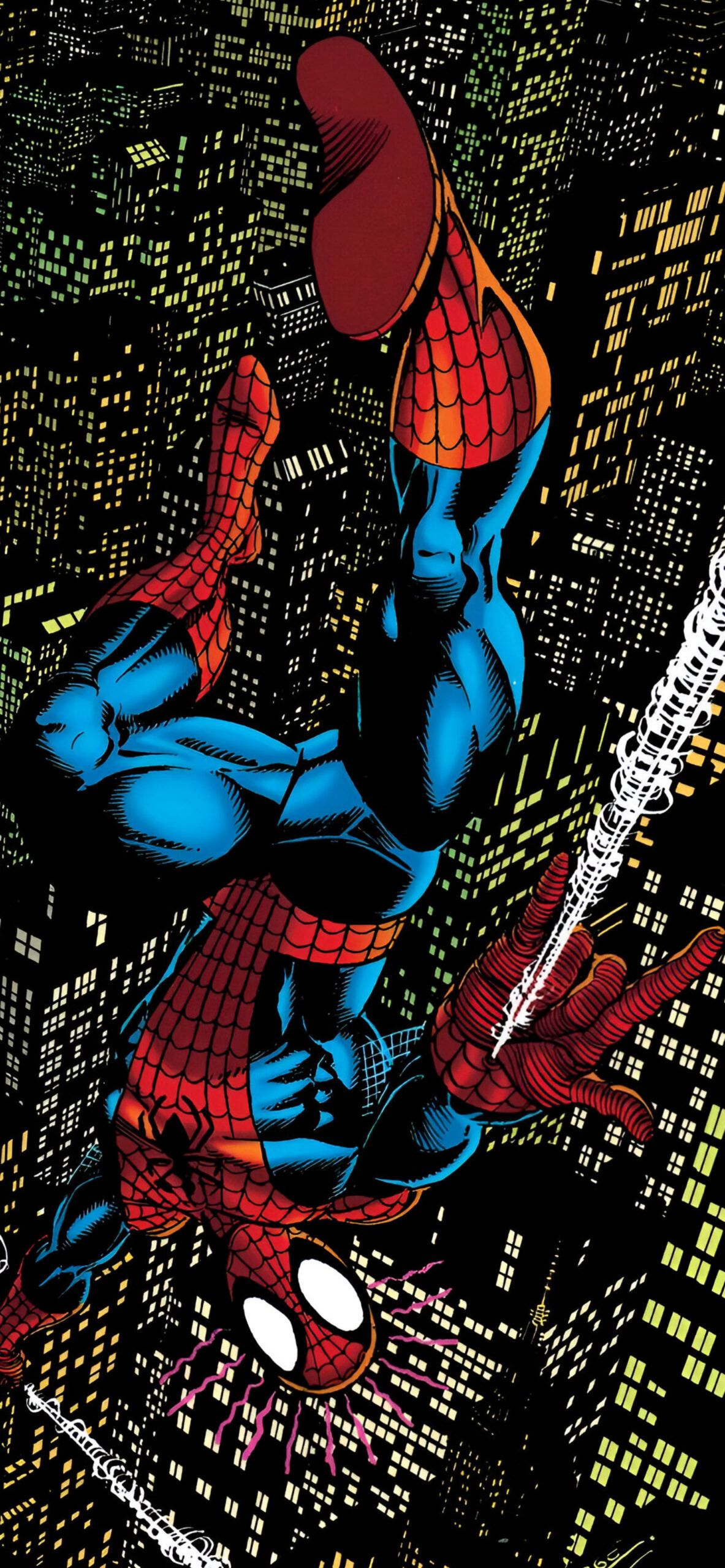 1183x2560 Spider Man Over City With Spider Sense Comic Wallpaper