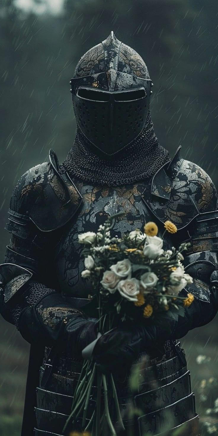 736x1472 Knight and flowers. Knight in rain wallpaper, Knight art, Fantasy medieval