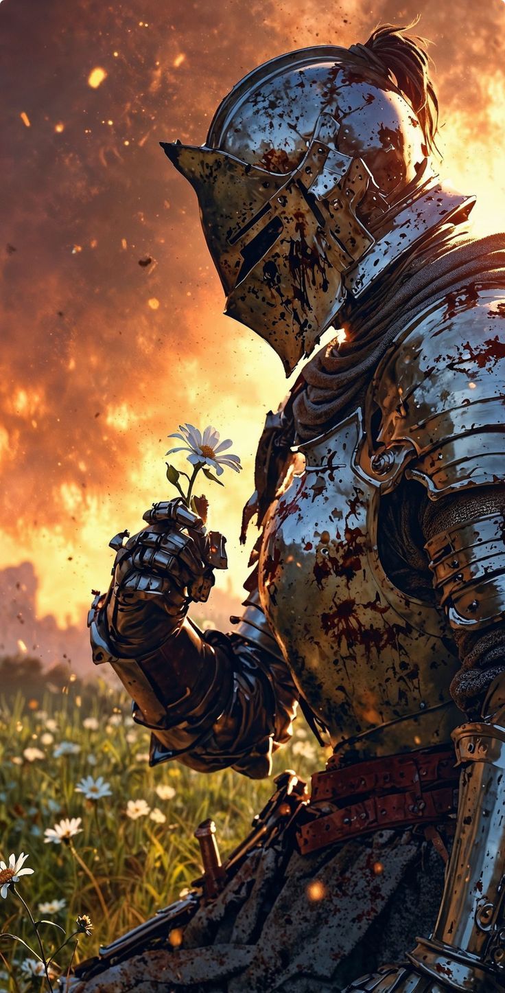 736x1446 Fallen knight. Knight art wallpaper, Knight lying in flowers wallpaper, A knight