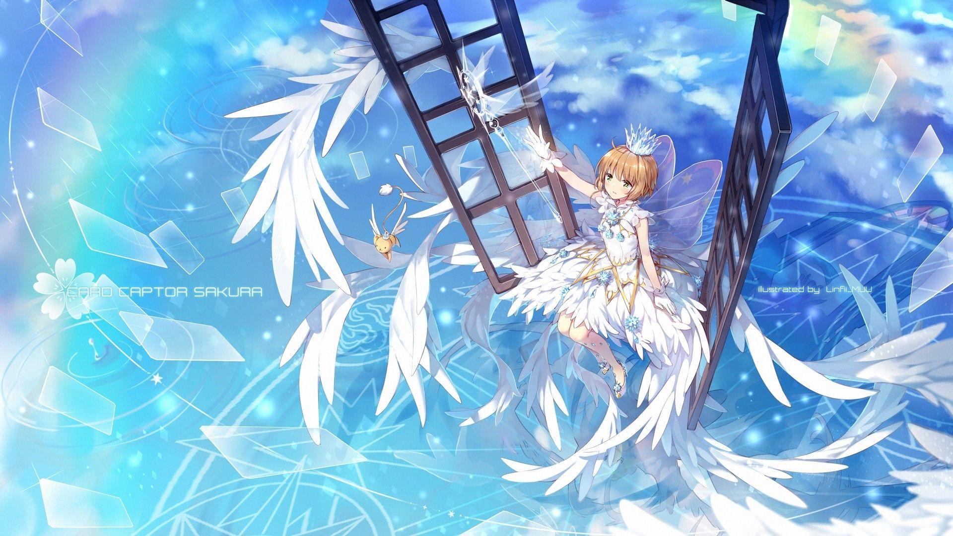 1920x1080 Kinomoto Sakura, Cardcaptor Sakura: Clear Card Hen, Wings, White Dress. Cardcaptor Sakura, Cardcaptor, Sakura