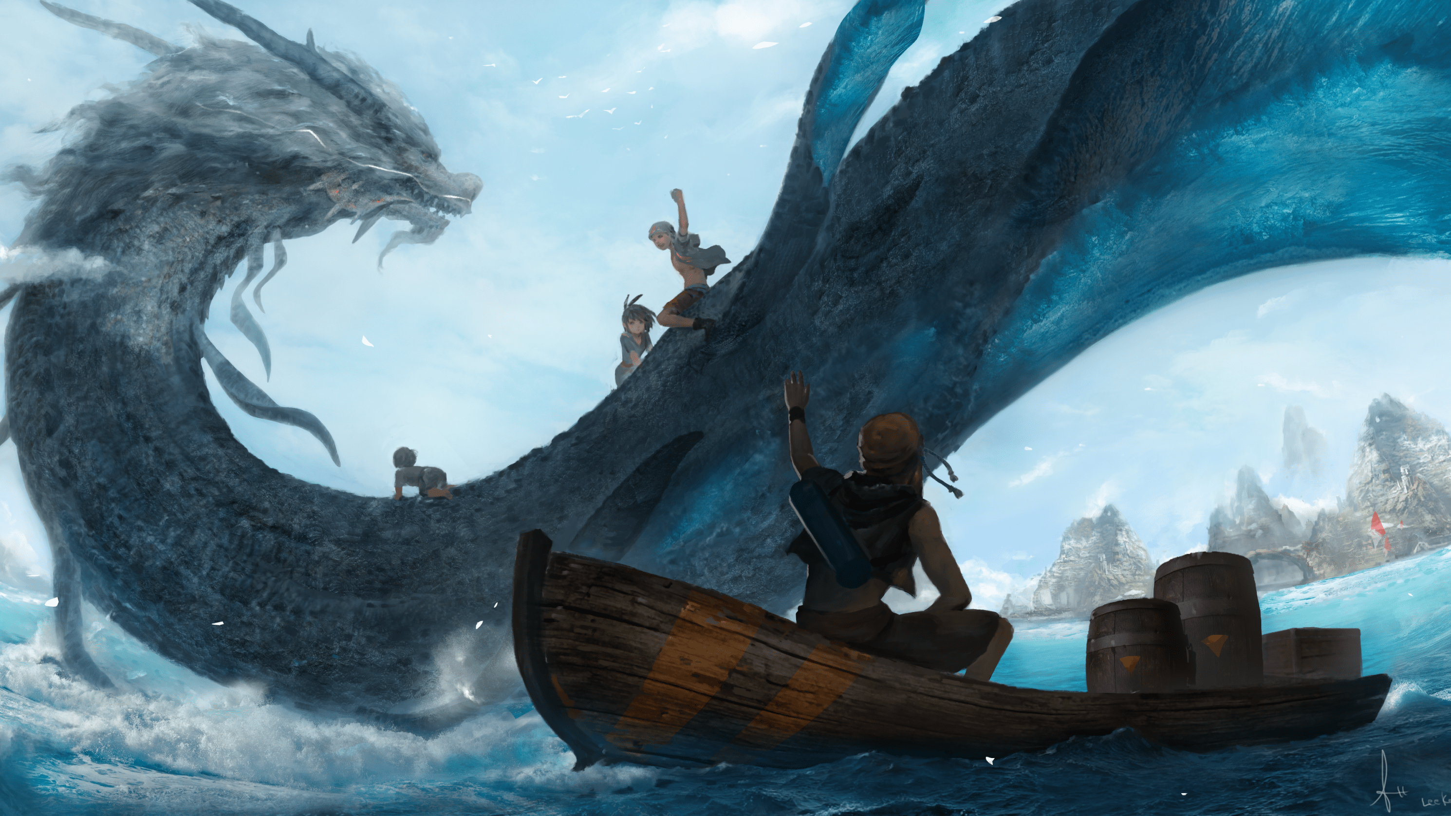 2980x1676 Download 2980x1676 Dragon, Ocean, Anime .