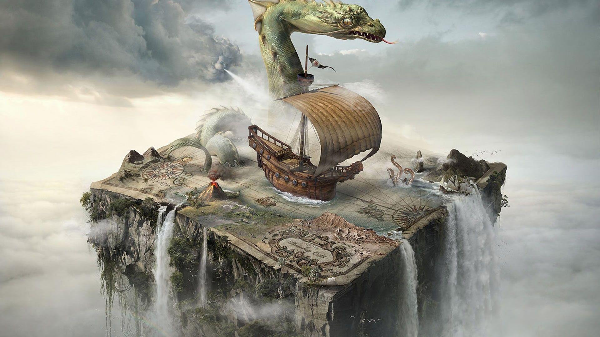 1920x1080 Boats Digital Art Fantasy Maps Photo Manipulation Surreal