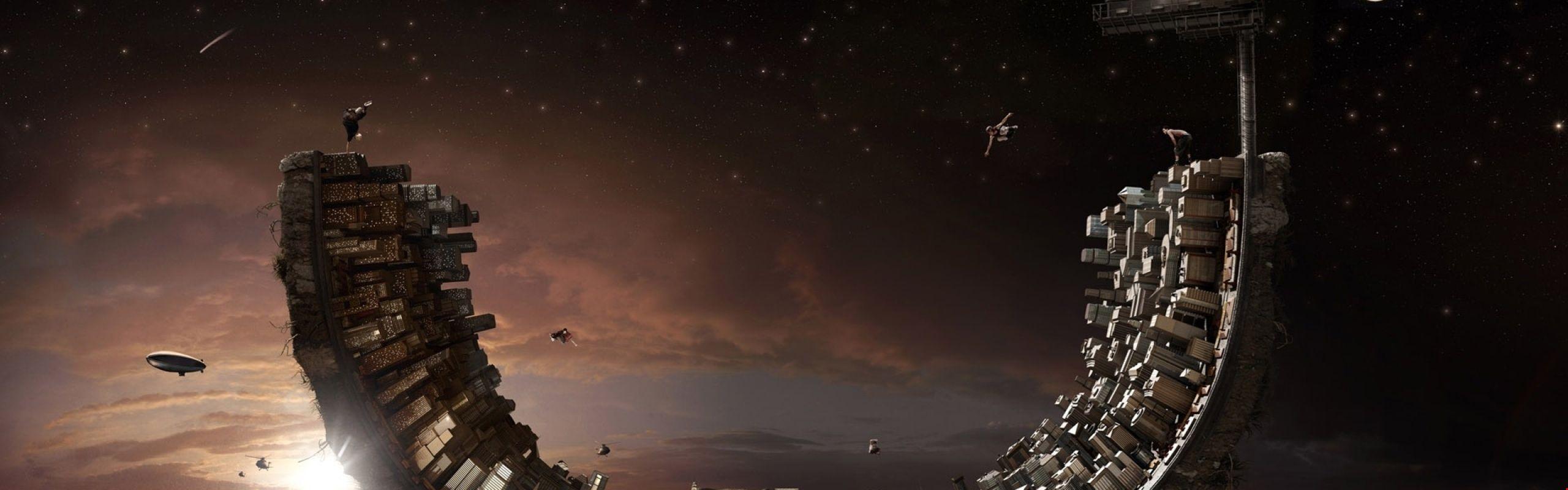2560x800 2k Surreal Art Skateboard Ramp Background. HD