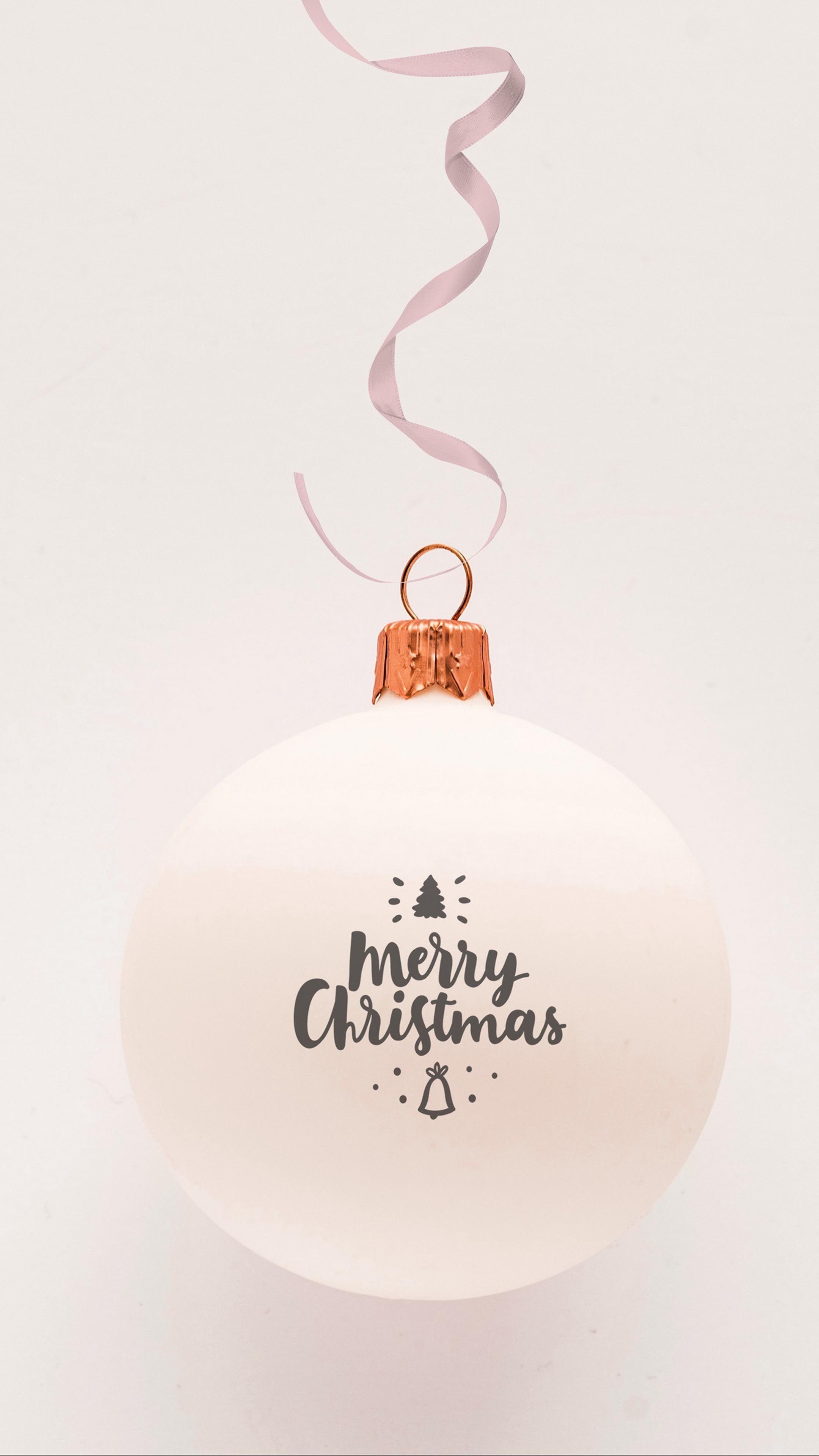 2160x3840 Merry Christmas Ball Ornament White Background 4K Ultra HD Mobile Wallpaper