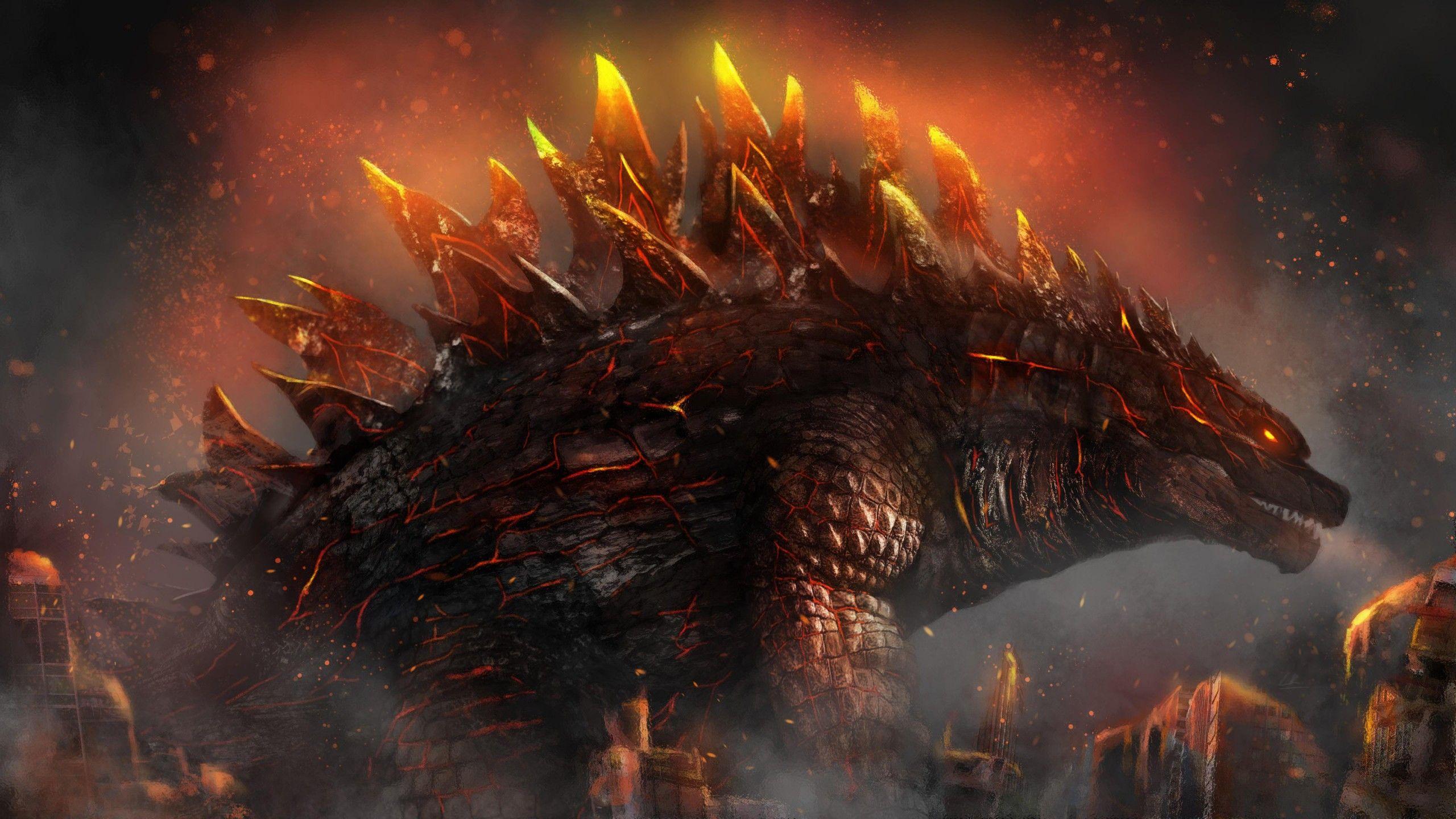 2560x1440 Black Godzilla With Fire On Eyes And .hdwallpaper.in