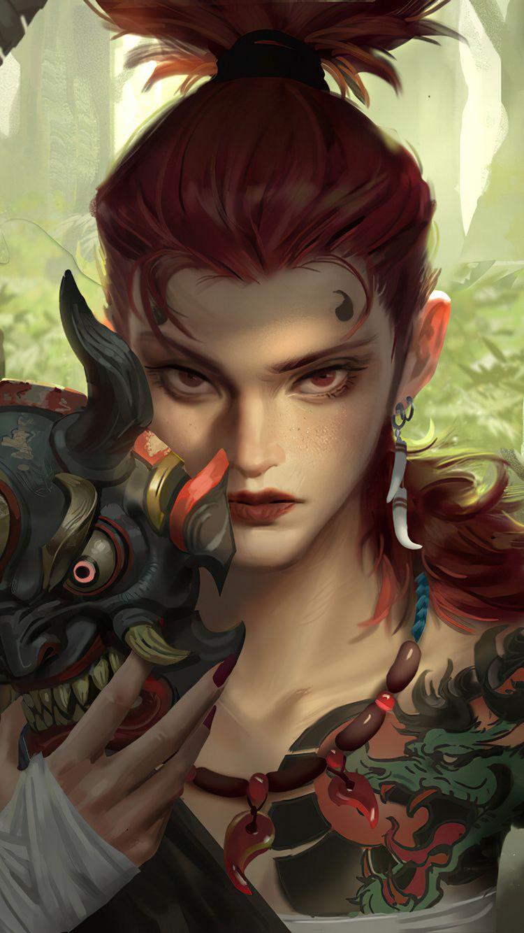 750x1334 Jungle Warrior Mask Girl 4k .