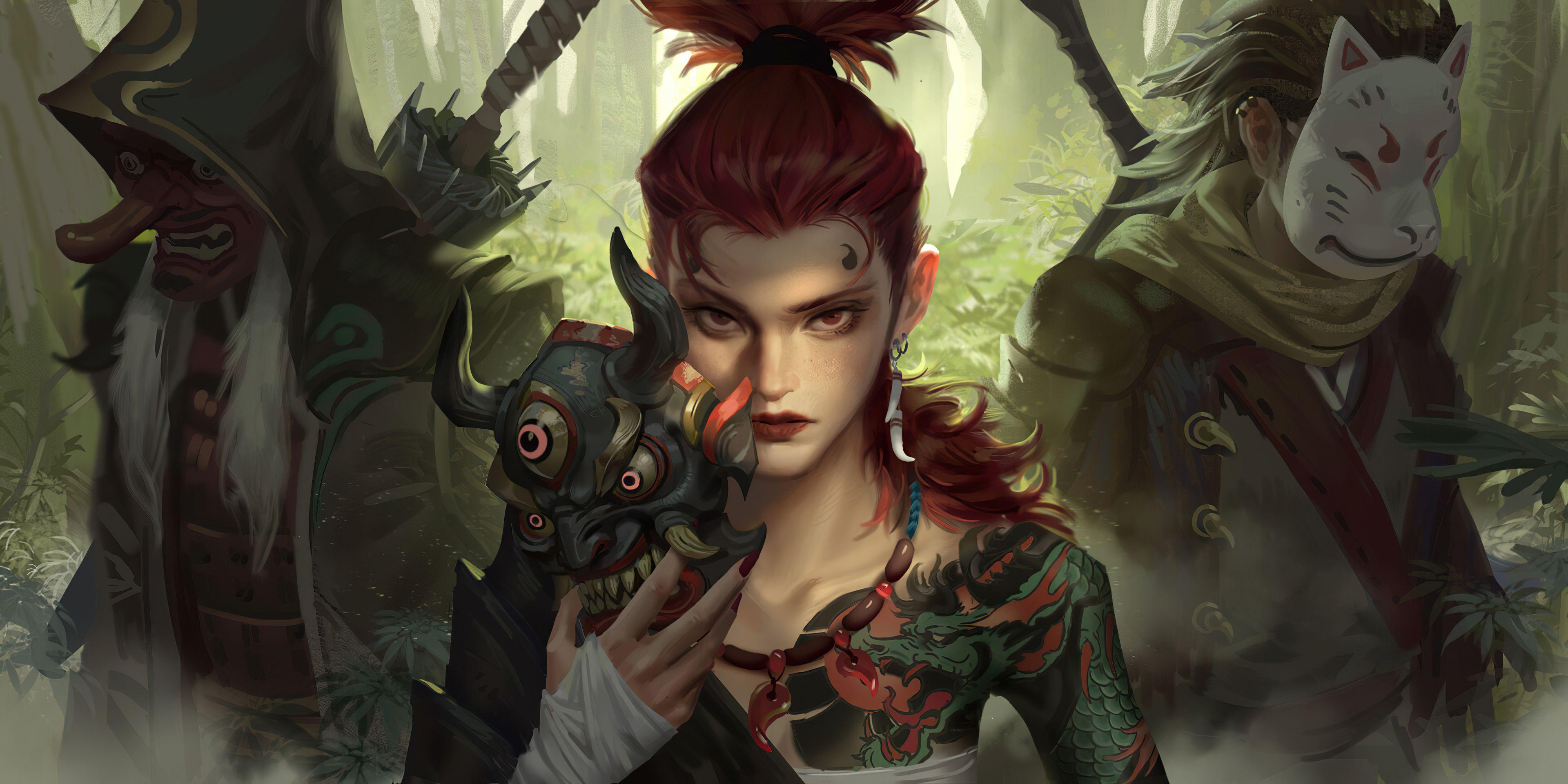 3840x1920 Jungle Warrior Mask Girl 4k, HD Artist .