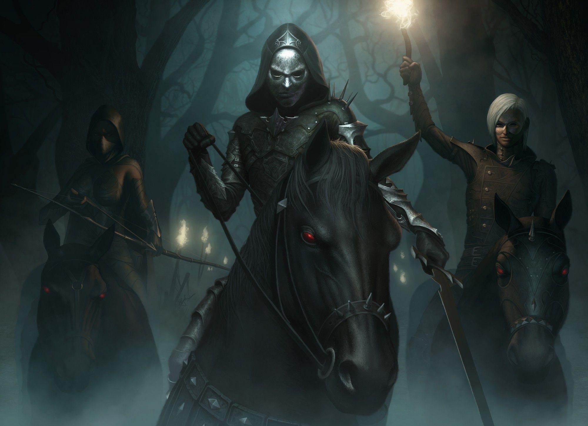 2000x1450 Archer Battle Dark Fantasy Forest Horse .