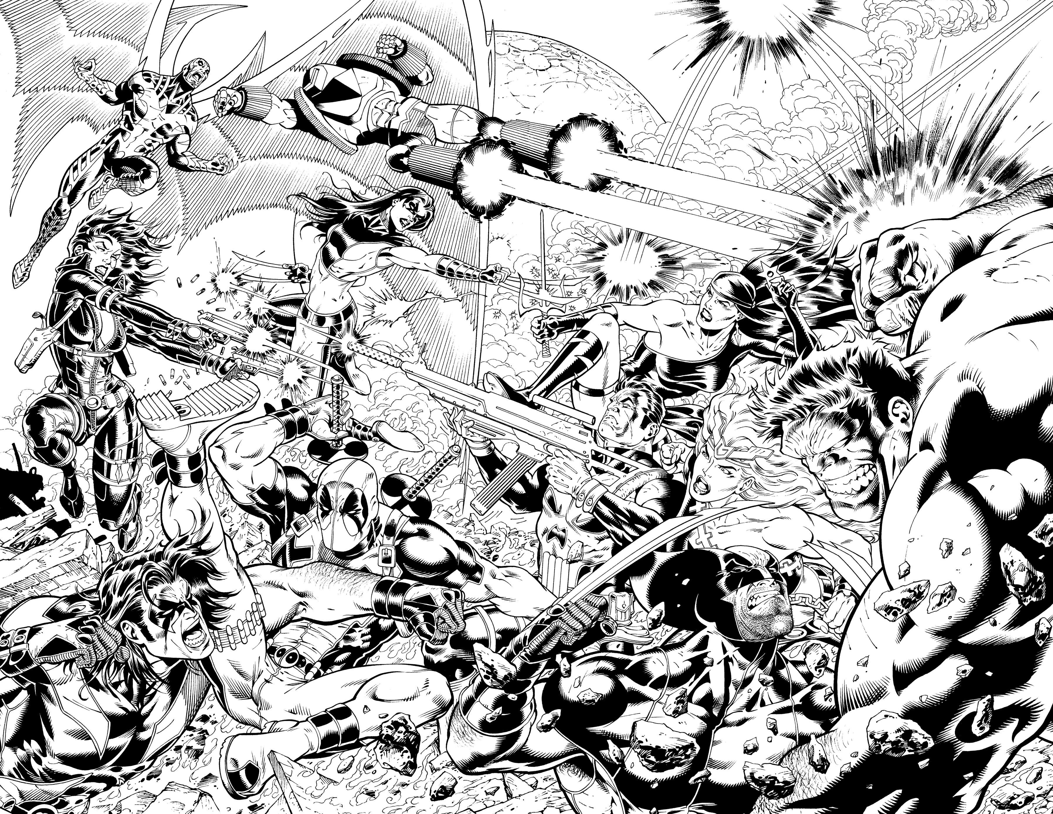 3591x2777 Marvel Deadpool Hulk Battle Punisher Wallpaper Pool Black And White HD Wallpaper