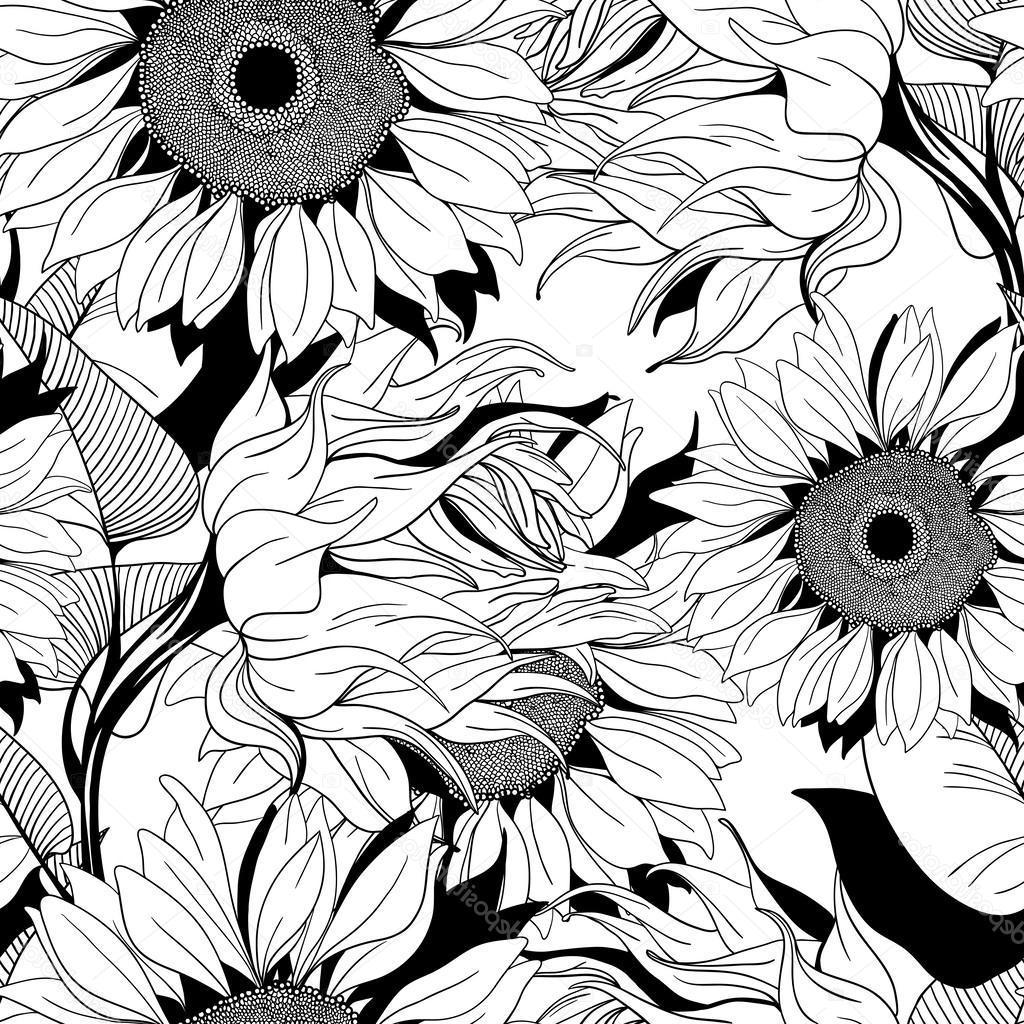 1024x1024 White Sunflower Pattern Vector File .