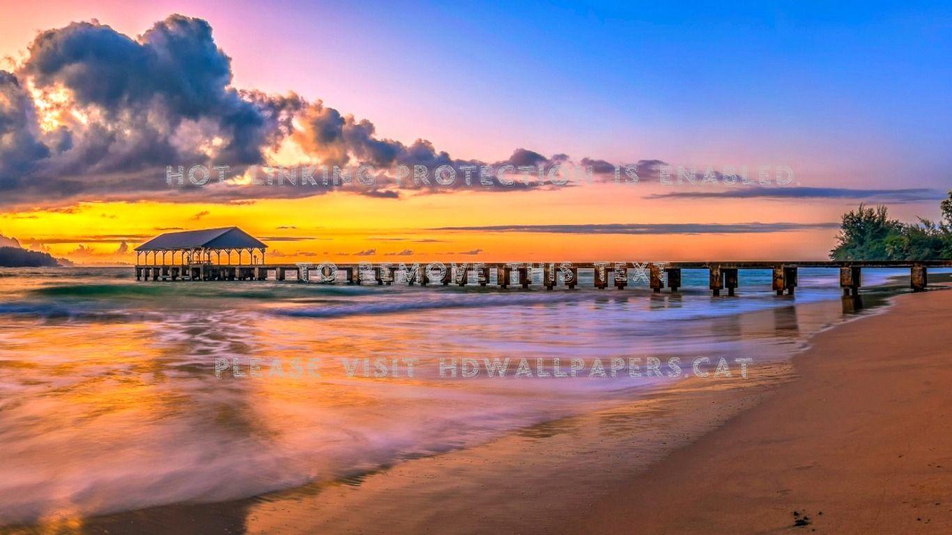 1366x768 hanalei sunset beach hawaii nature beacheshdwallpaper.cat