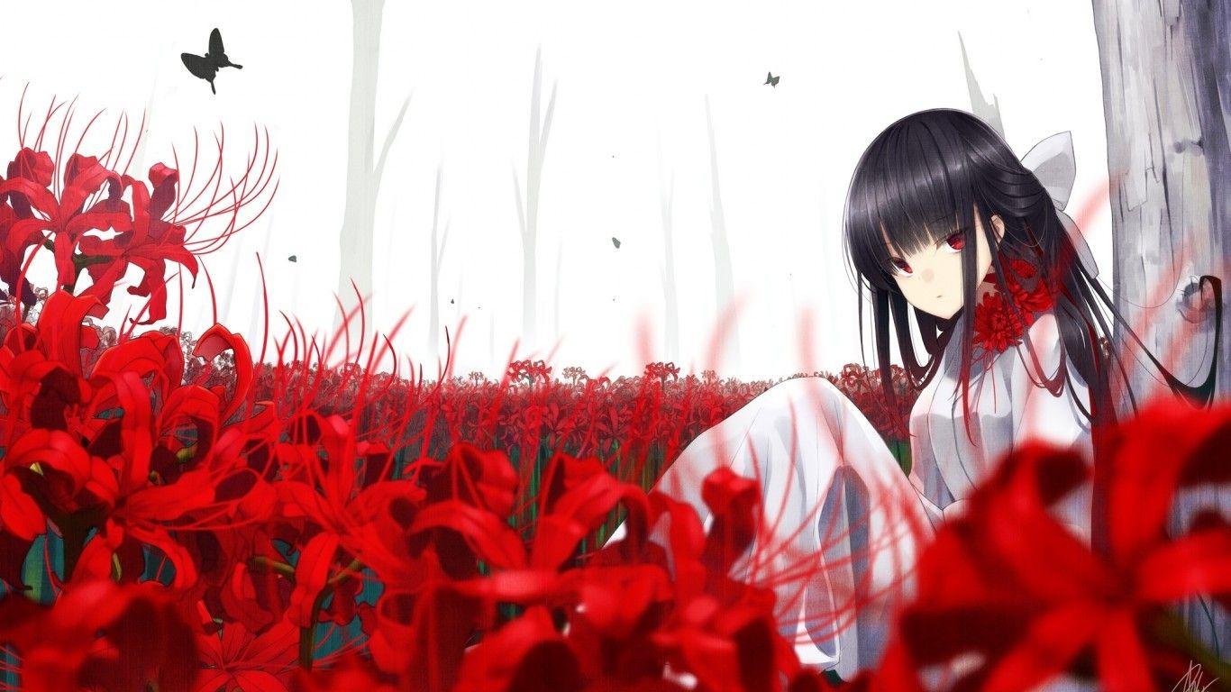 1366x768 Download 1366x768 Red Eyes, Anime Girl .