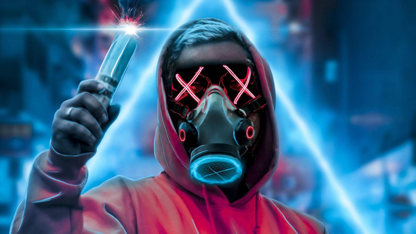 1366x768 Face Mask Smoke Bomb 4k .