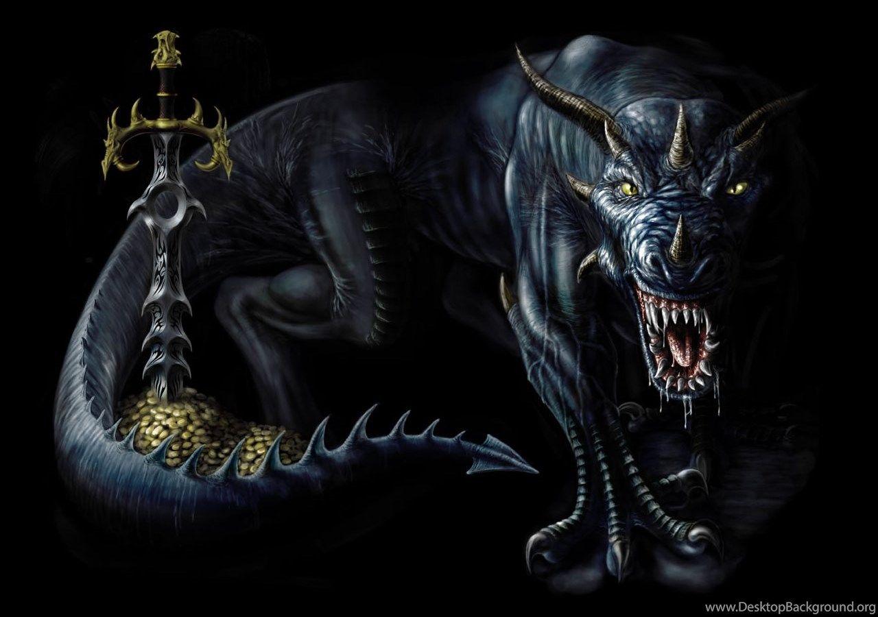 1280x900 Black Dragon Guarding Sword Wallpaper .