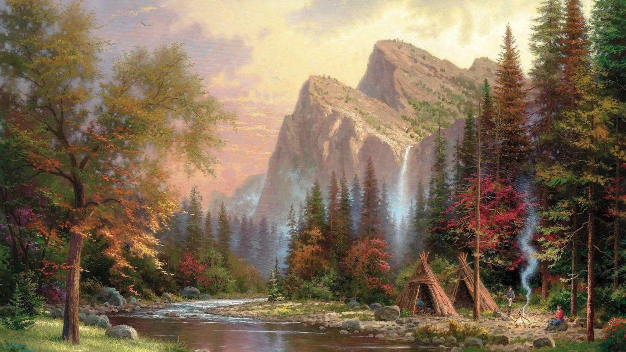 1244x700 Thomas kinkade painting nature mountain .