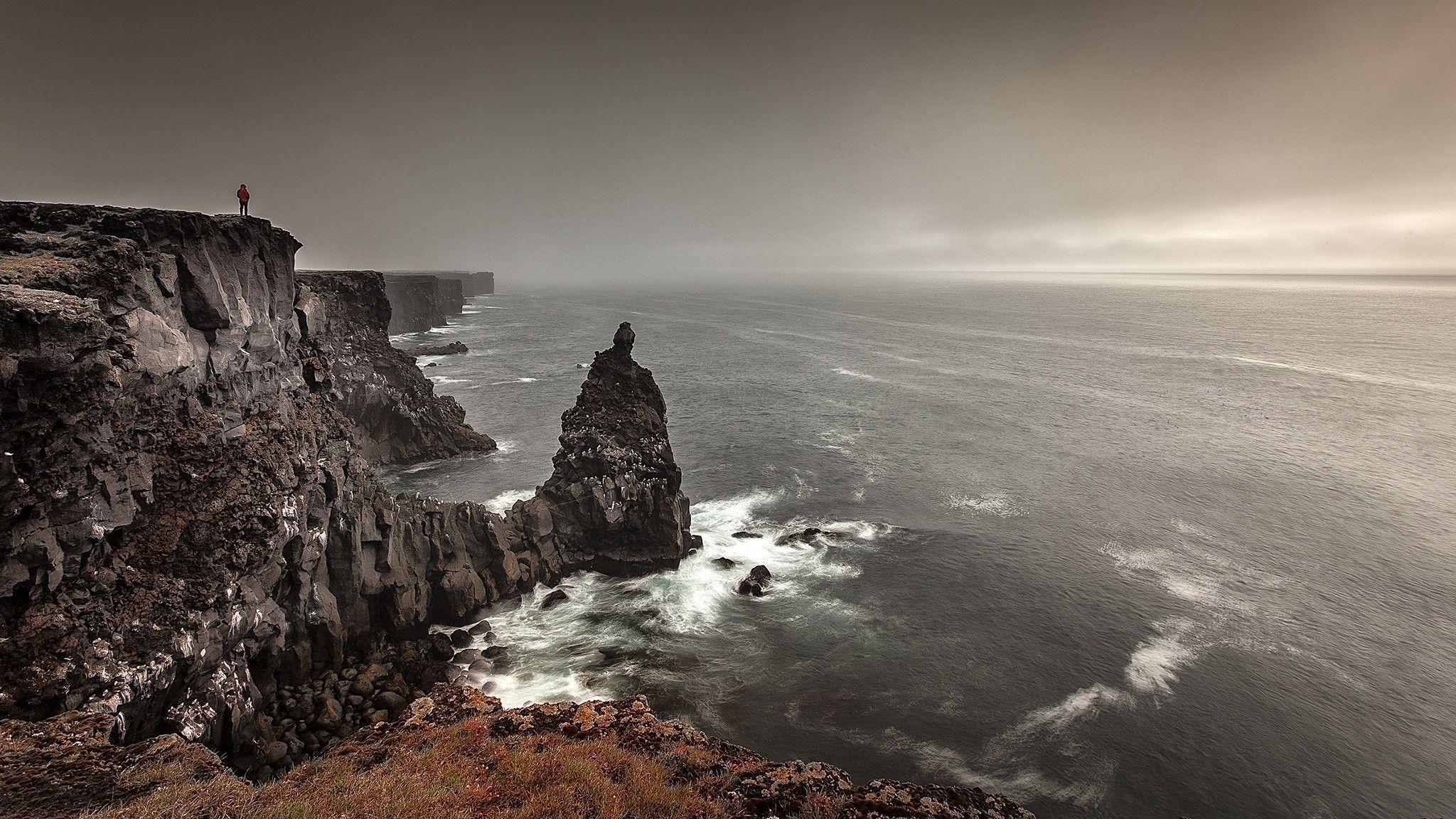 2048x1152 nature, Rock, Mountain, People, Sea .