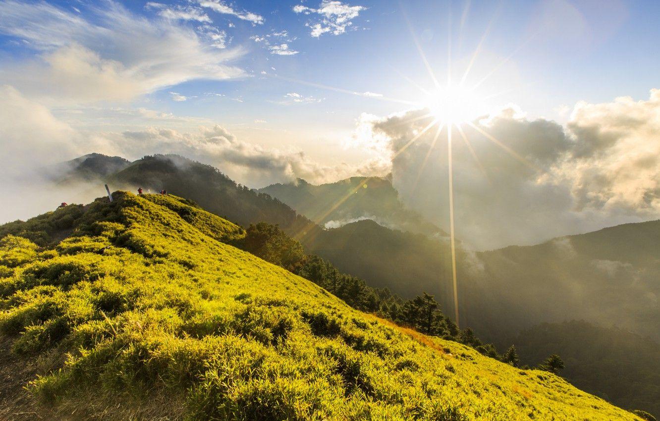 1332x850 Wallpaper greens, clouds, mountains .