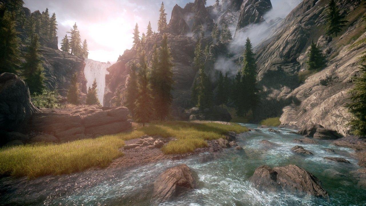 1280x720 Waterfalls rivers the elder scrolls v: skyrim wallpaper
