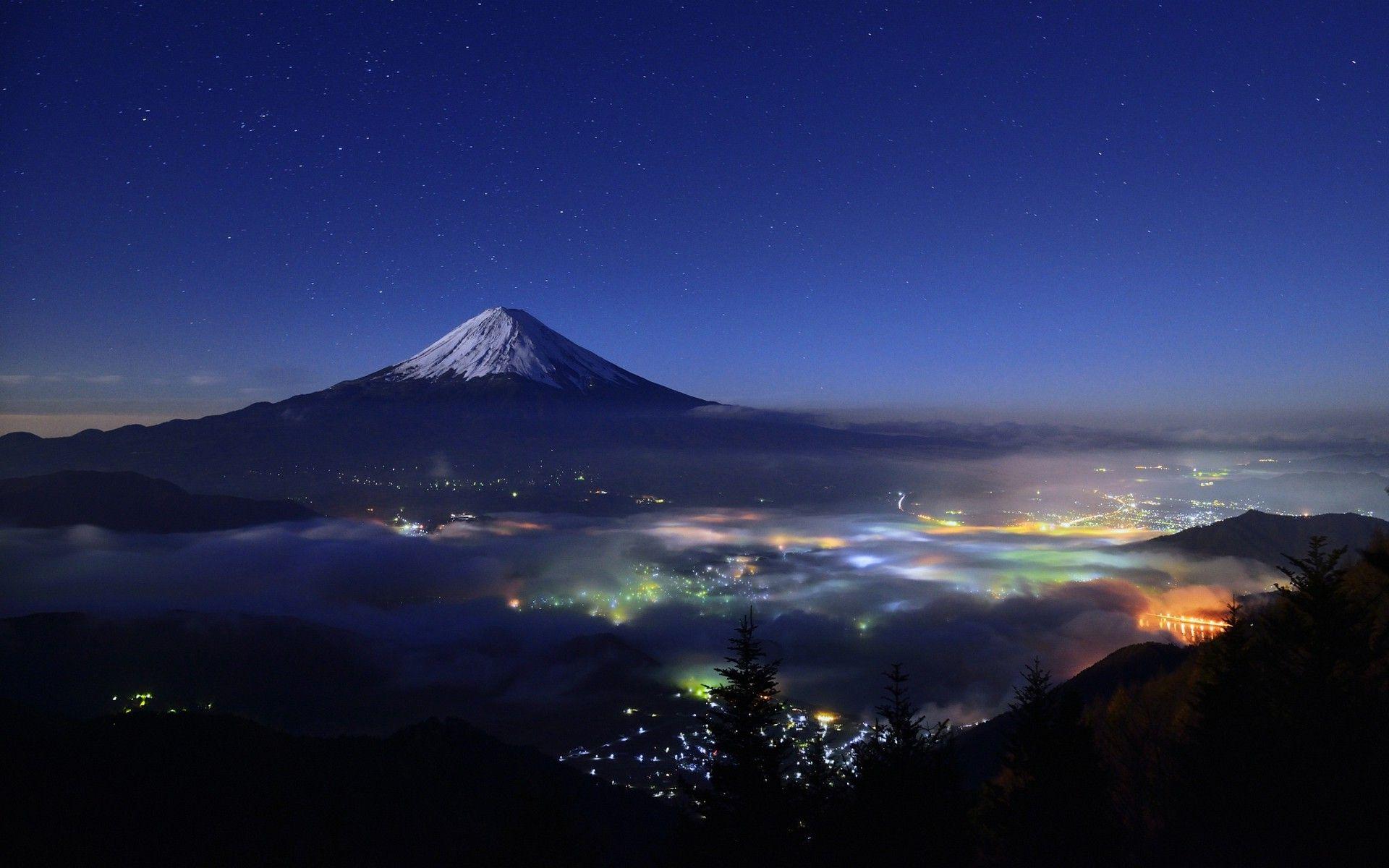 1920x1200 nature, Landscape, Starry Night, Mountain, Cityscape, Mist, Snowy