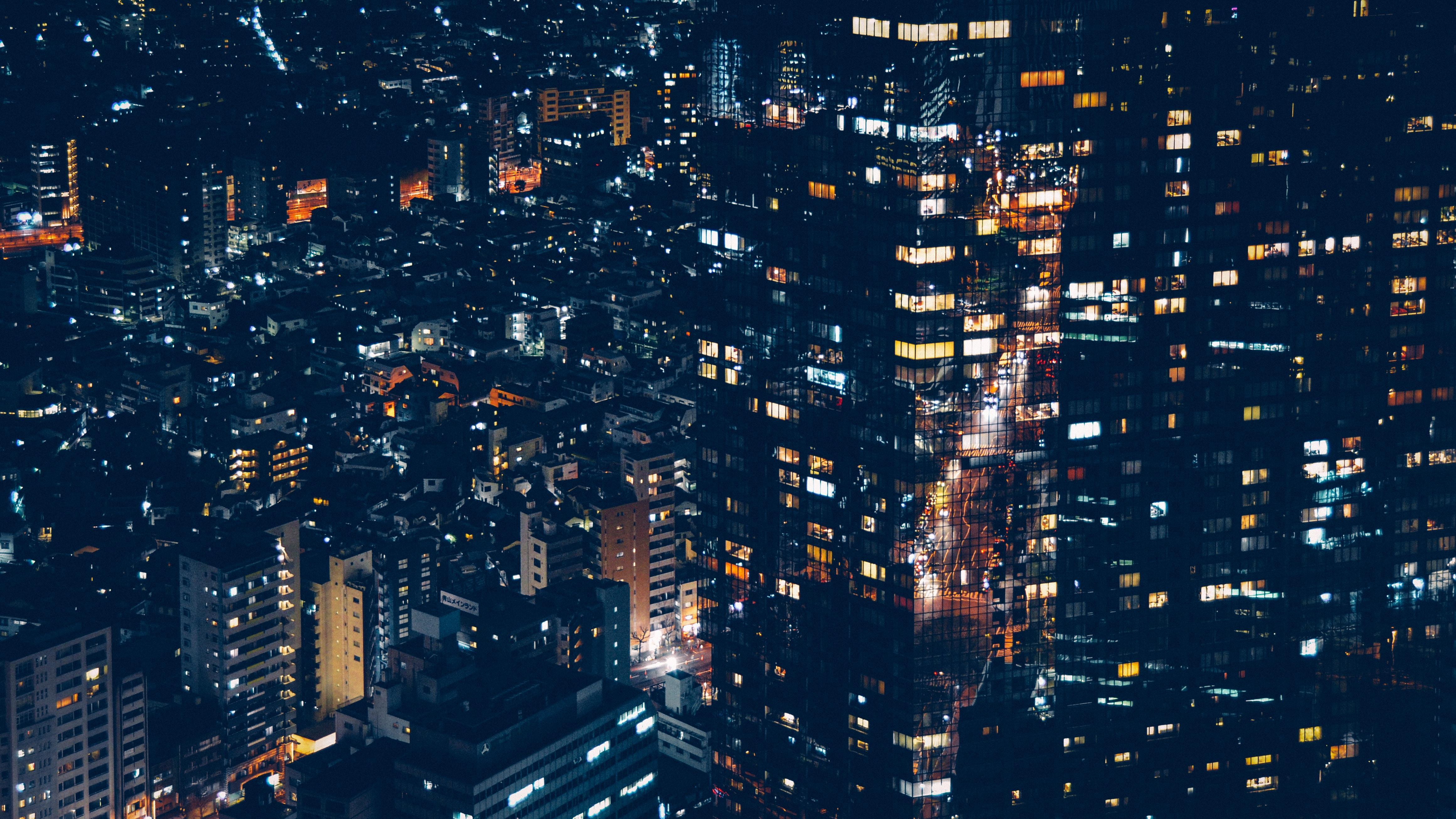 4642x2611 wallpaper minato, japan, night city, buildings, city lights HD